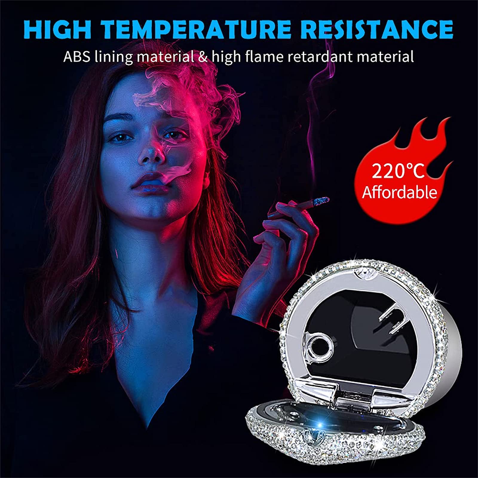 Portable Car Ashtray with Blue LED Light - Smokeless Cigarette Holder for Cup Console - Car Accessories for Women & Men - Ideal for Vehicle, Home & Office Use - Perfect for Road Trips & Indoor Smoking Areas (1-Pack, Silver)