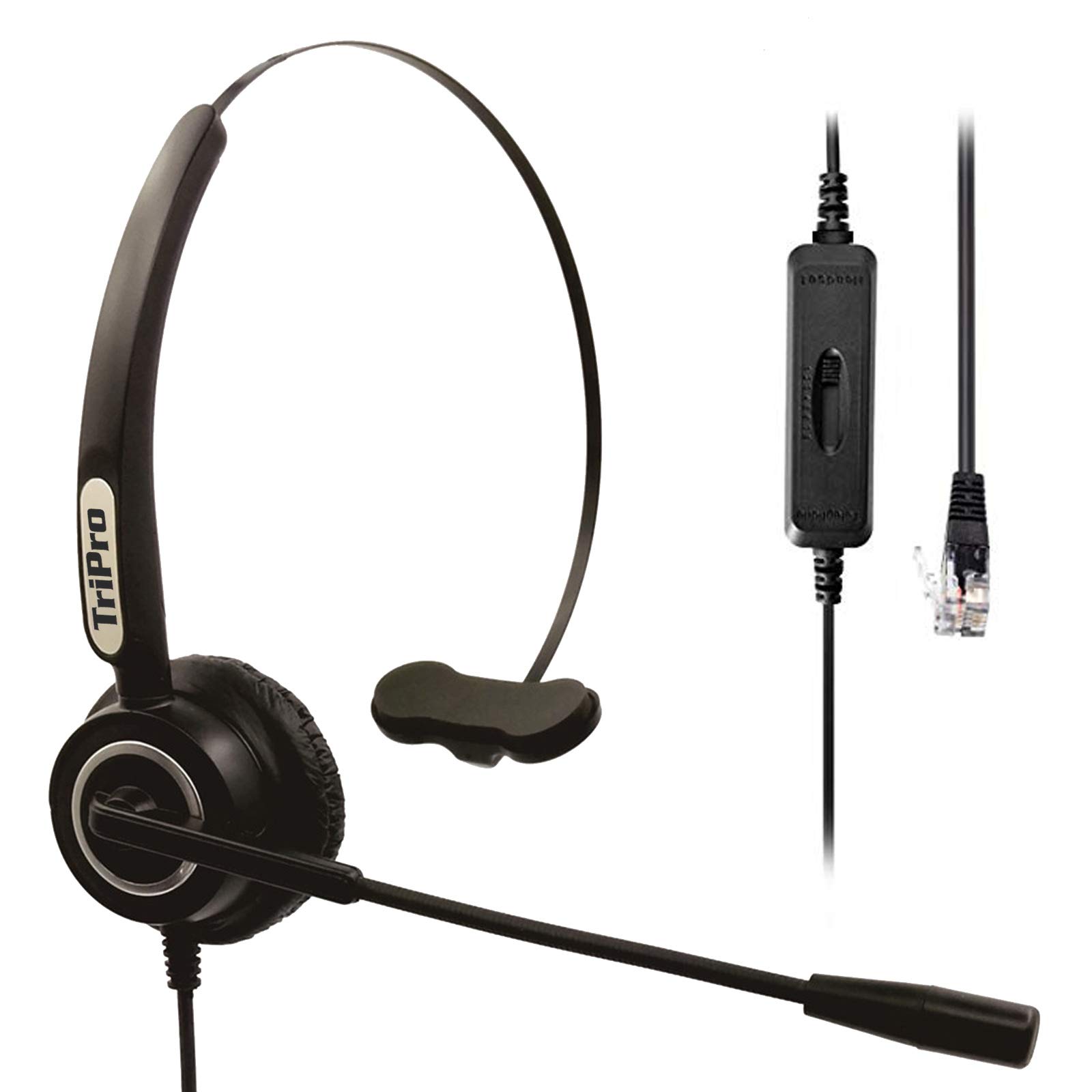 TriPro 4 Pin RJ9 Telephone Headset for Landline Desk Phones (H510-RJ) - Noise Cancelling Office Headset for Call Centers, Customer Service & Business Communications
