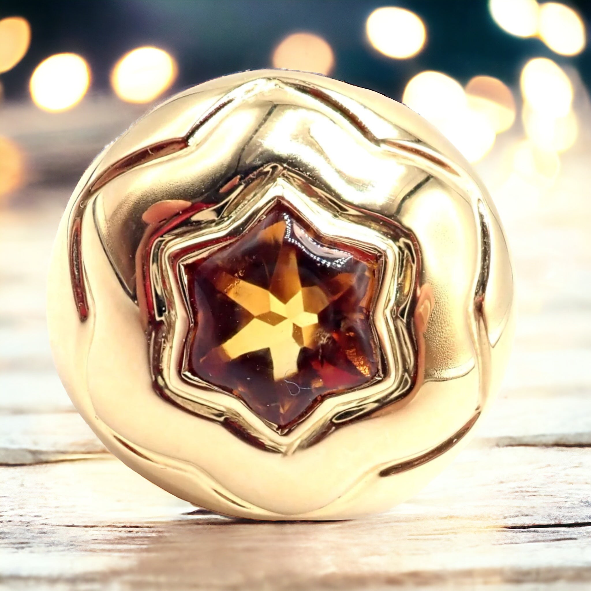 Authentic Bulgari Bvlgari 18k Yellow Gold Star of David Citrine Bombe Ring - Luxury Jewelry for Special Occasions & Gifts