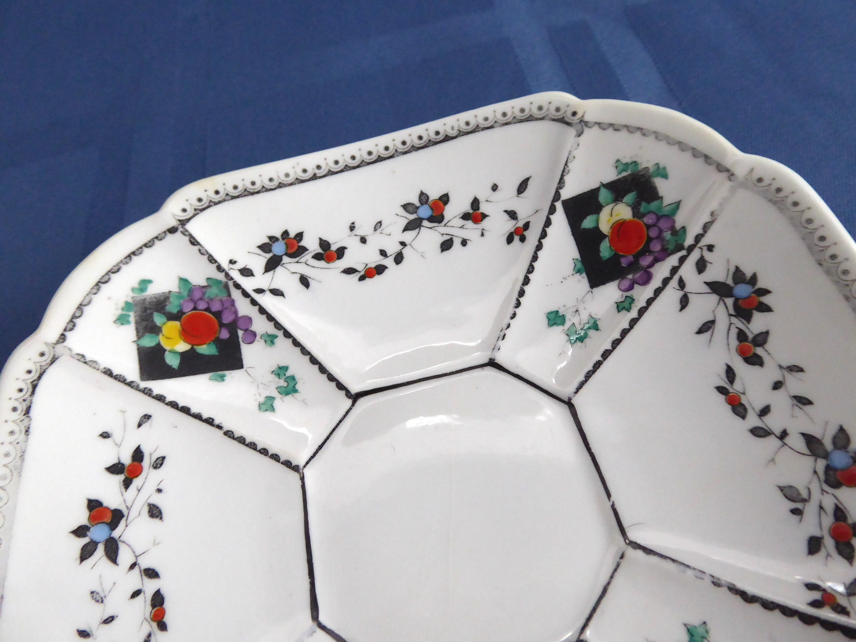 Vintage Shelley Fruit & Diamonds Queen Anne Square Paneled Art Deco Saucer - 1912 Collectible Fine China for Afternoon Tea & Display