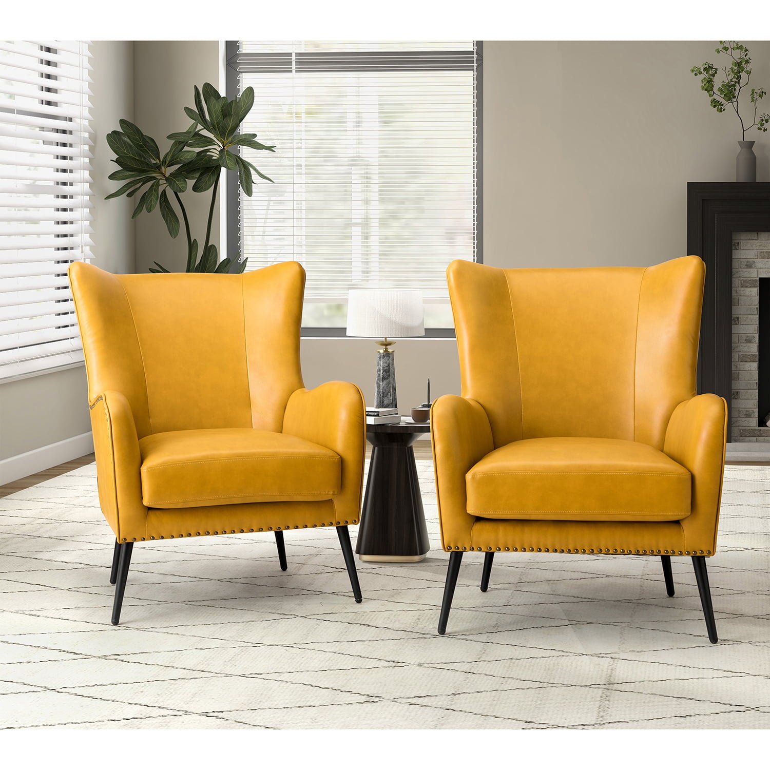 Stylish Shepherd Wingback Vegan Leather Armchair - Modern PU Leather Accent Chair for Living Room, Bedroom & Office - Comfortable Mid-Century Design with Optional Types