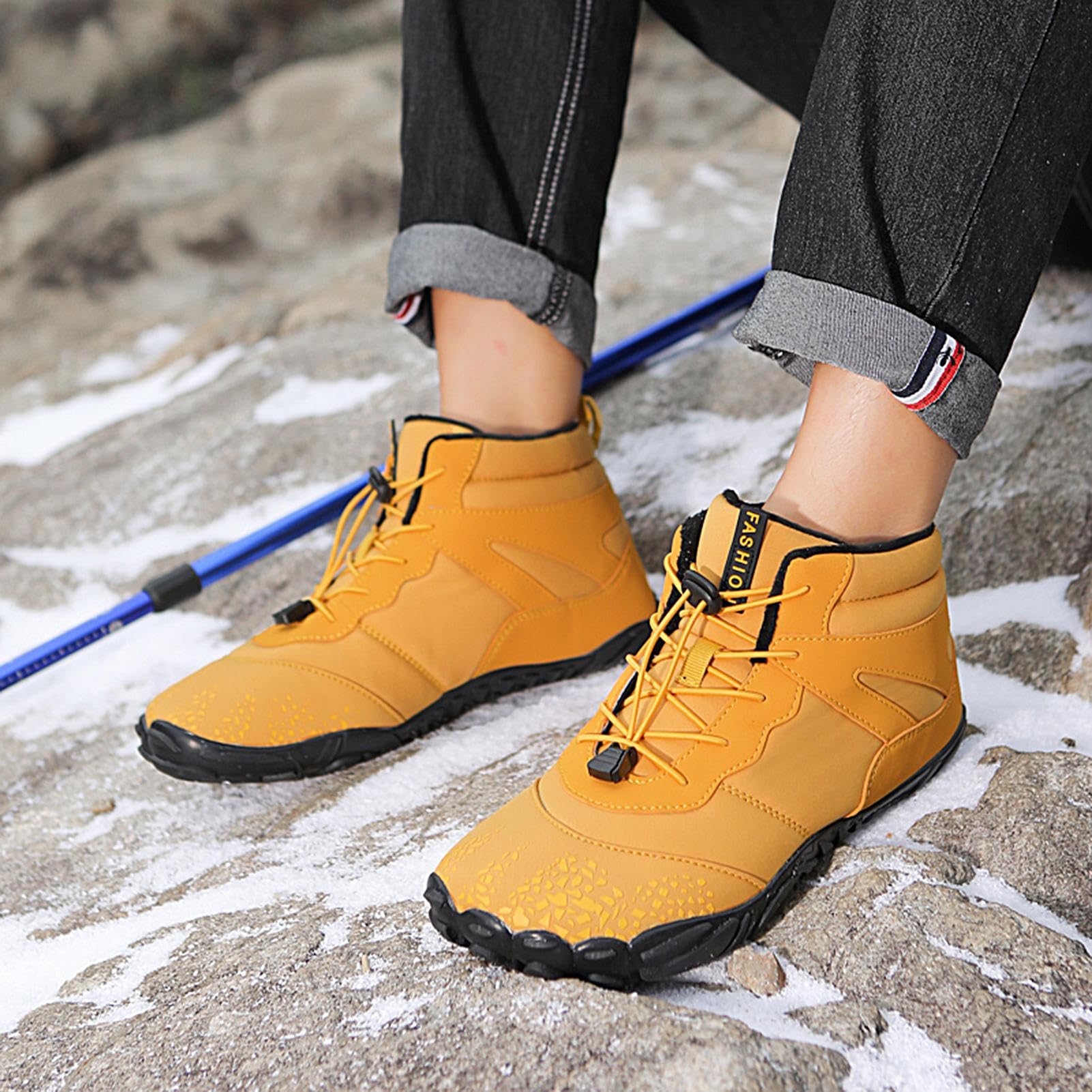 **Caits Barefoot Hiking Shoes for Men - Wide Toe Box, Non-Slip & Quick-Drying | Zero Drop Barefoot Sole, Fully Waterproof | Ideal for Trail Running, Camping & Outdoor Adventures (Yellow)**