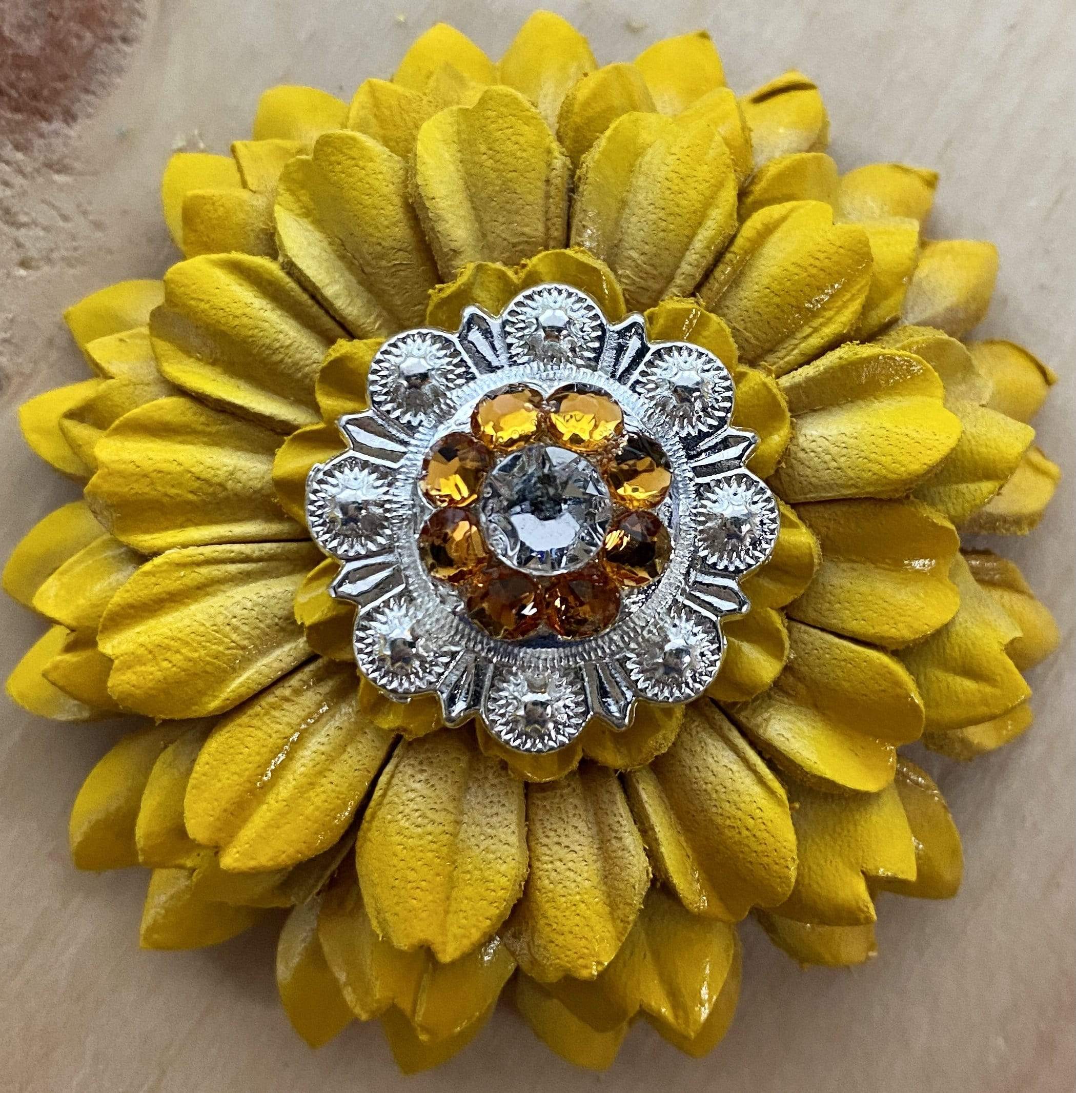 Sunflower Concho with Bright Silver & Gold Accents - Perfect for Western Belts, Boots, and Leather Crafting