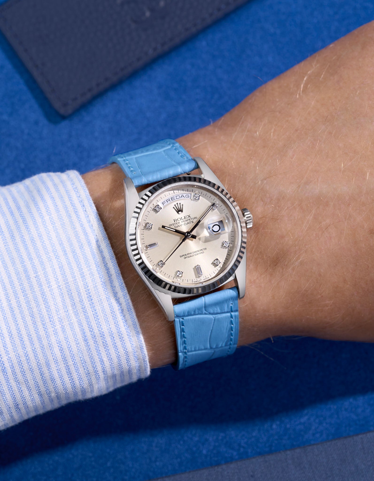 Premium Sky Blue Embossed Alligator Leather Watch Strap - 18mm & 21mm Width Options - Luxury Replacement Band for Rolex, Omega & Dress Watches (Perfect for Business, Weddings & Formal Occasions)