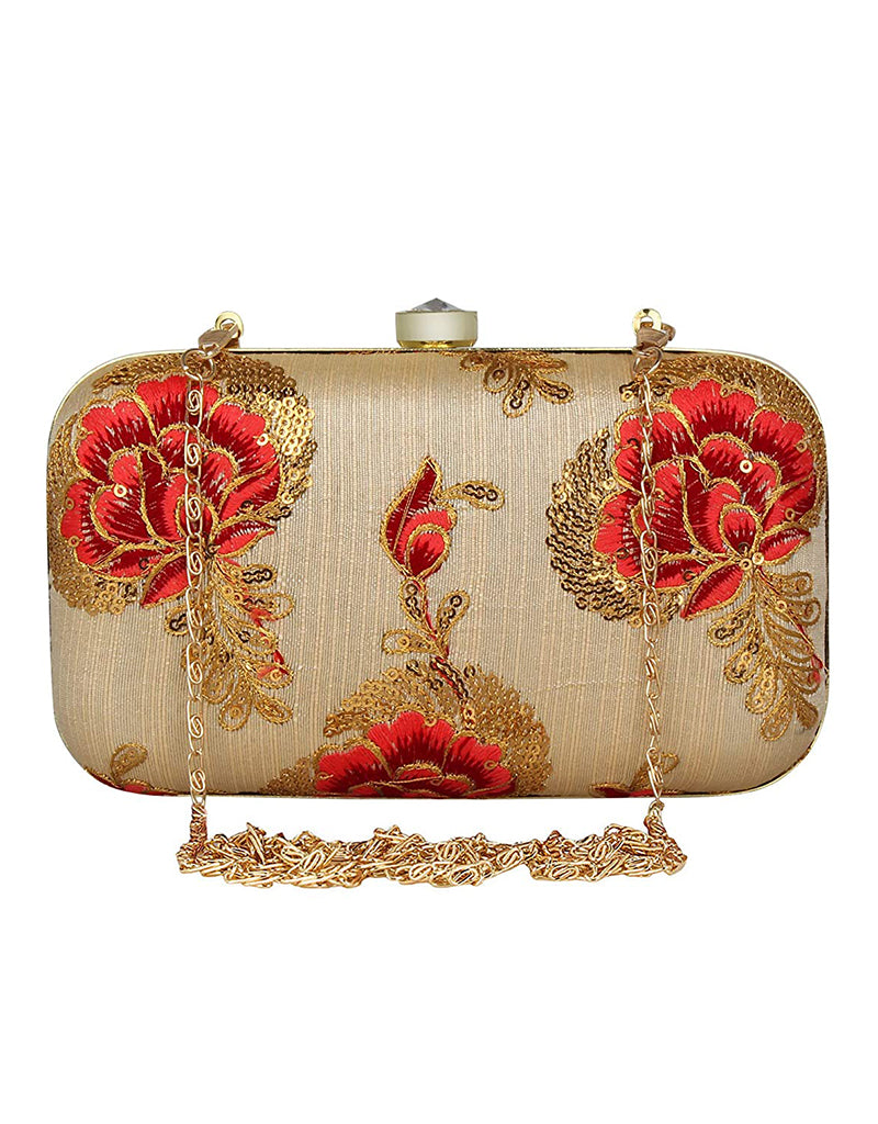 Luxury Beige Embroidered Clutch Purse for Women - Elegant Evening Bag for Parties, Weddings & Special Occasions