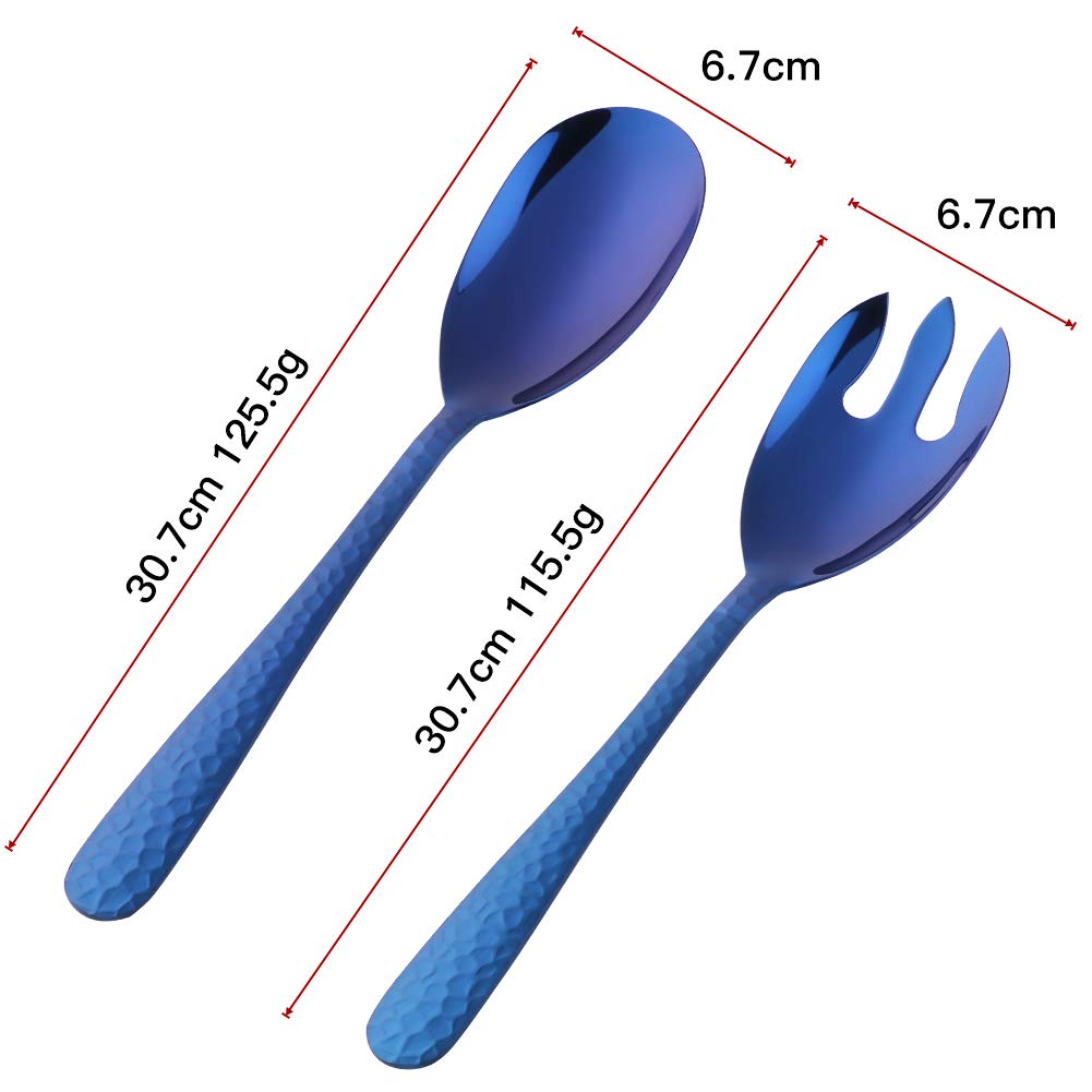 Stainless Steel Salad Spoon and Fork Set - 12 Inch Blue Large Serving Utensils (Pack of 2) | Dishwasher Safe | Perfect for Parties, BBQs, and Family Gatherings