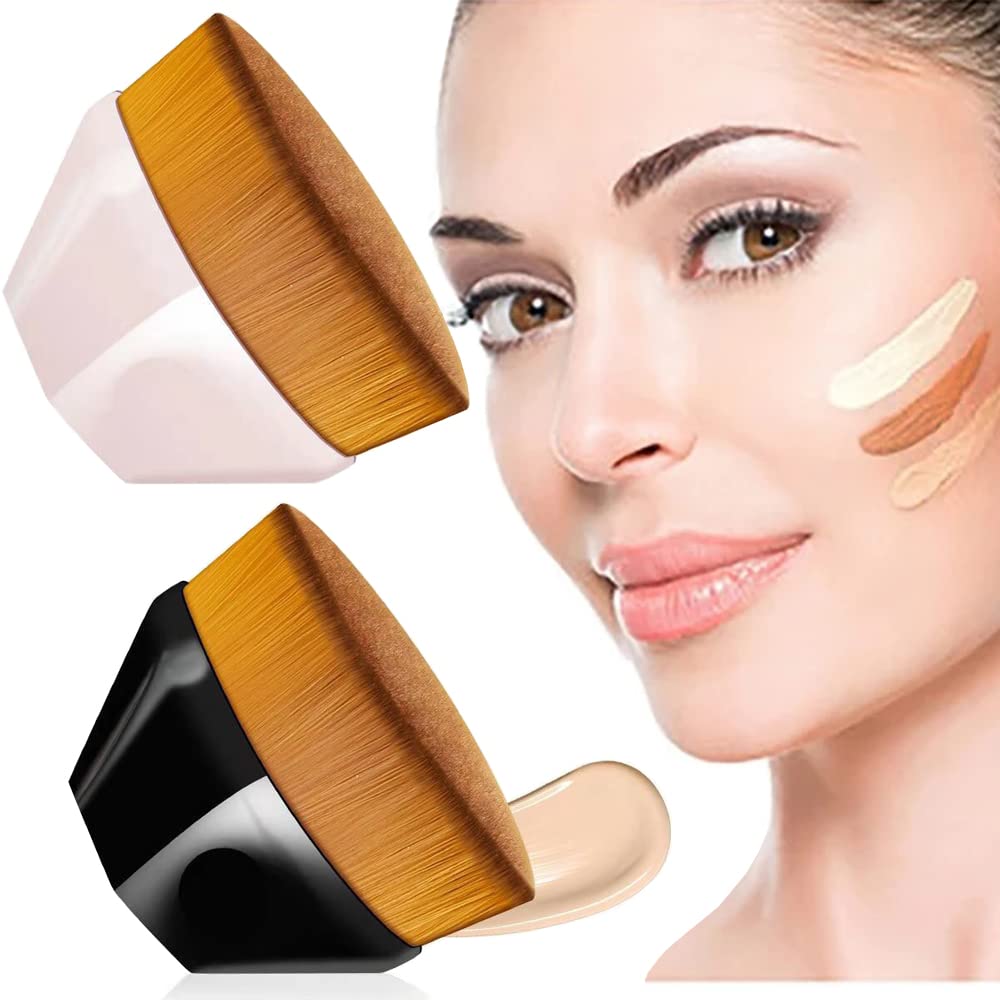 Flat Top Kabuki Hexagon Foundation Makeup Brush - Soft Bristles for Flawless Liquid & Powder Application - Travel-Friendly with Protective Cap - Perfect for Women & Girls (Black & Pink) - Ideal for Everyday Makeup, Professional Use & On-the-Go Touchups
