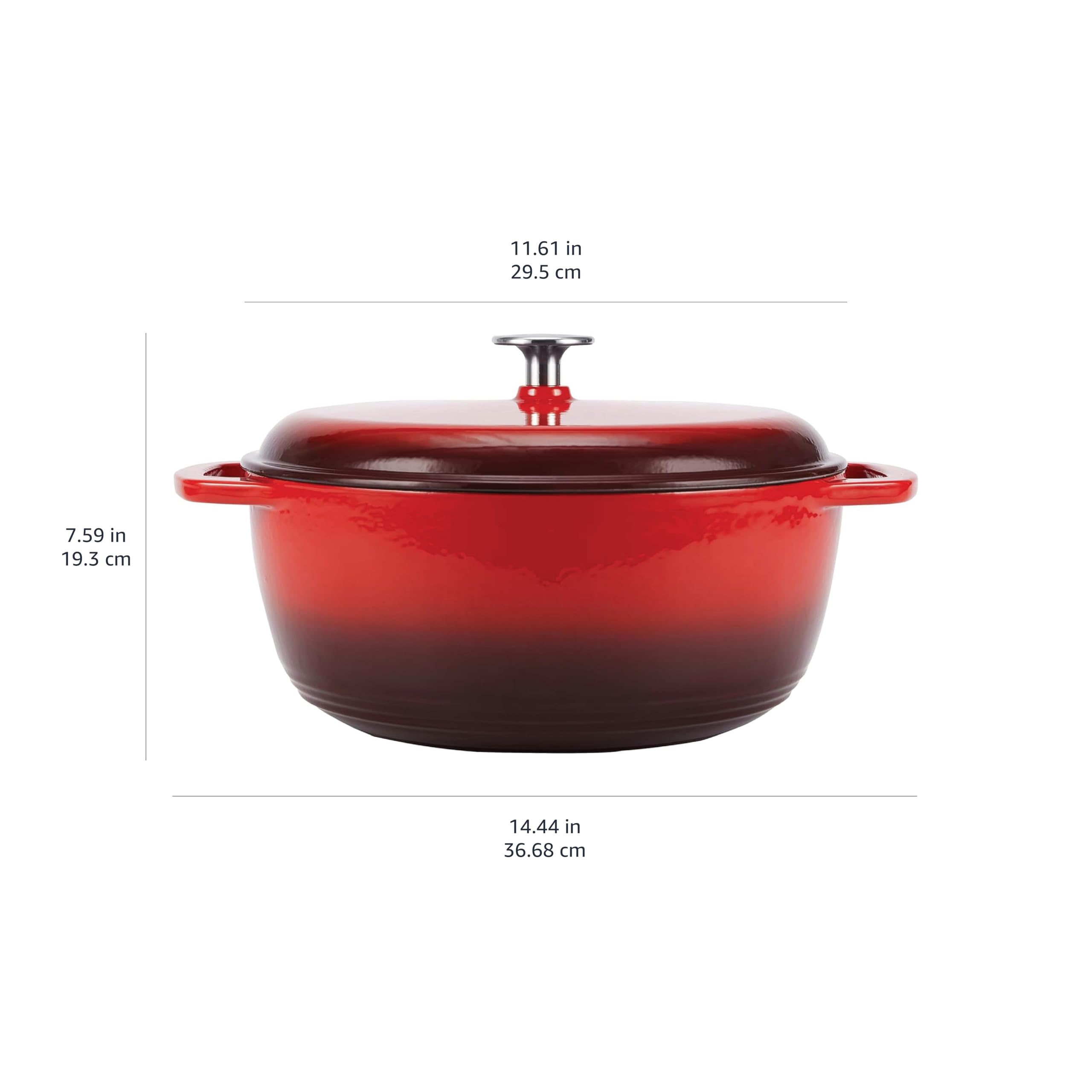 Amazon Basics Enameled Cast Iron Dutch Oven with Lid - 7.3 Quart Round Heavy-Duty Pot with Dual Handles, Red - Perfect for Braising, Stewing, Baking Bread & Slow Cooking Soups
