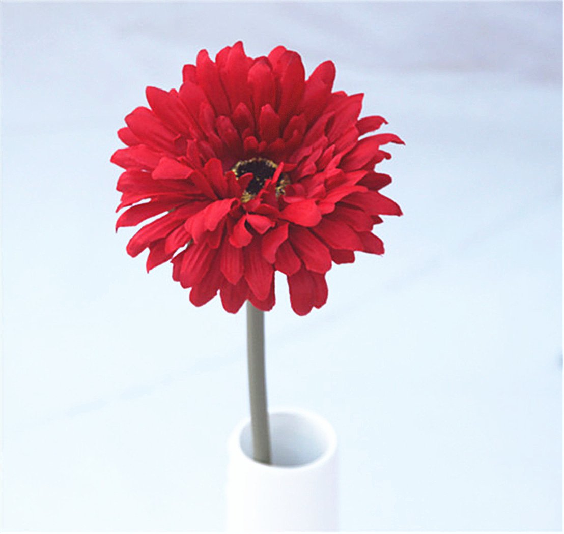 10 Pack Artificial Silk Barberton Daisy Flowers - Red Fake Flowers for Home Decor, Living Room, Table Centerpiece | Perfect for Weddings, Parties & DIY Floral Arrangements