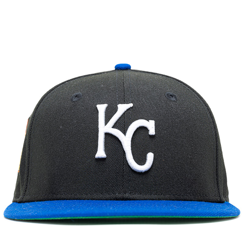 New Era x Politics Kansas City Royals 59FIFTY Fitted Hat - Black/Light Royal - Official MLB Baseball Cap for Men & Women - Perfect for Games, Streetwear & Fan Collections