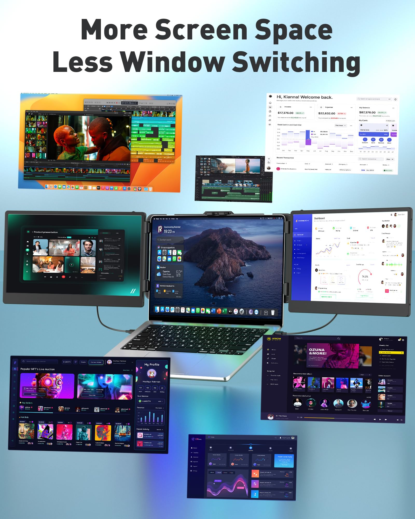 14-inch Portable Laptop Monitor - 1920x1080 FHD IPS Display, 60Hz Refresh Rate, USB-C & HDMI Input - Lightweight Second Screen for Travel, Home Office, Gaming & Productivity (Dual Monitor Setup)