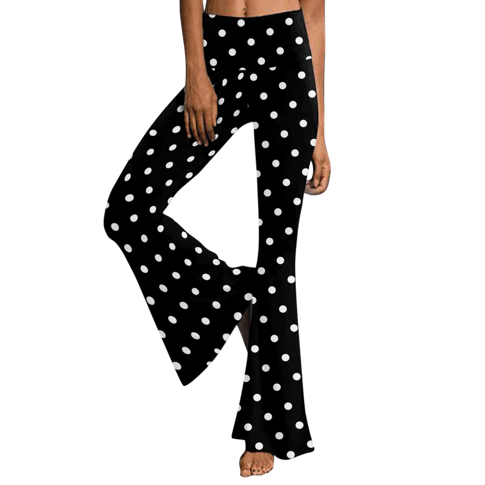 Women's Palazzo Pants - Stylish Polka Dot & Plaid Flare Leg Lounge Pants - Comfortable Wide Leg Yoga Pants for Casual Wear, Work, and Relaxation