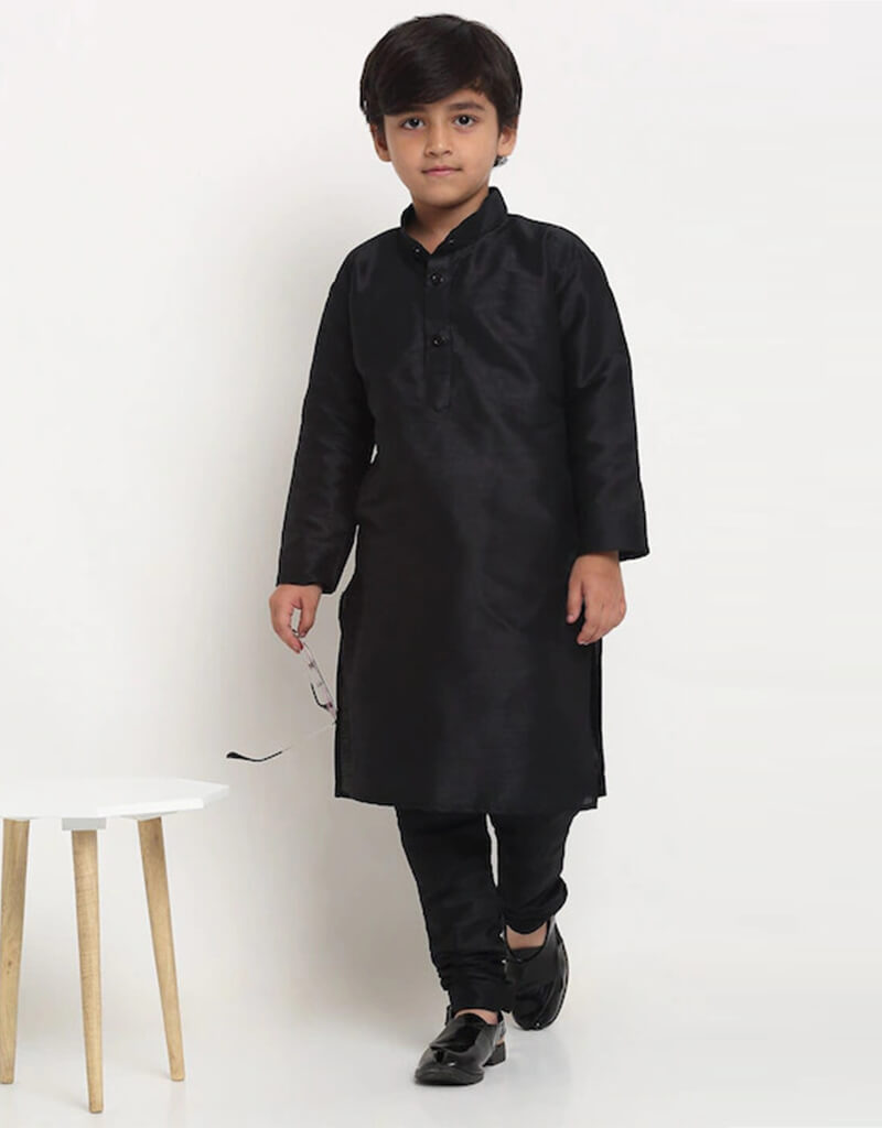 Premium Black Kurta Pajama Set for Men - 100% Pure Dhupion Silk - Traditional Indian Ethnic Wear for Weddings, Festivals & Special Occasions