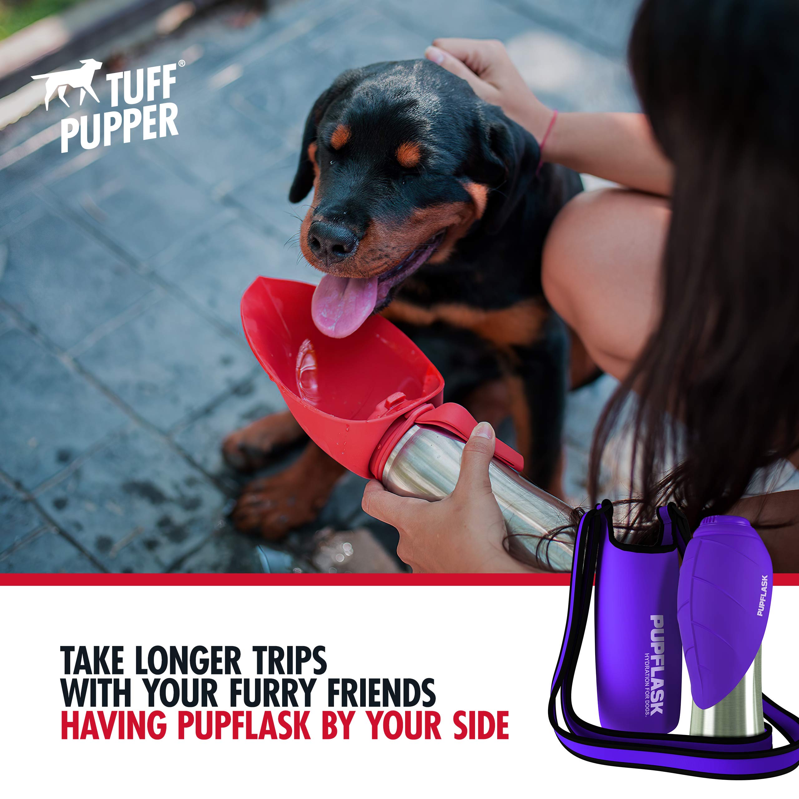 Tuff Pupper Dog Water Bottle Holder & PupFlask - 40oz Portable Pet Water Bottle for Hiking, Walking & Outdoor Adventures - Violet (BPA-Free Leakproof Design)