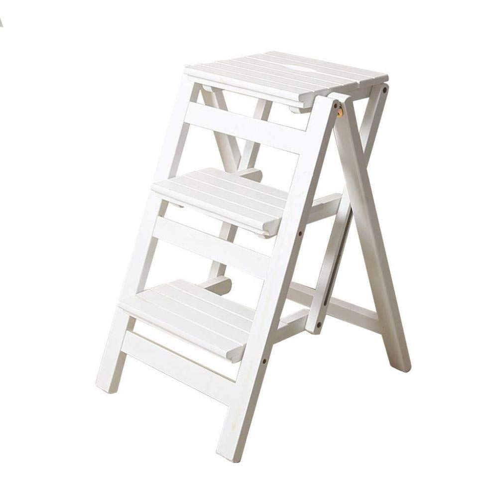 NEVKA 3-Tier Foldable Step Stool for Kitchen, Multifunctional Ladder Stool with Storage Shelf - White | Perfect for Reaching High Cabinets, Organizing Shoes, or Displaying Plants