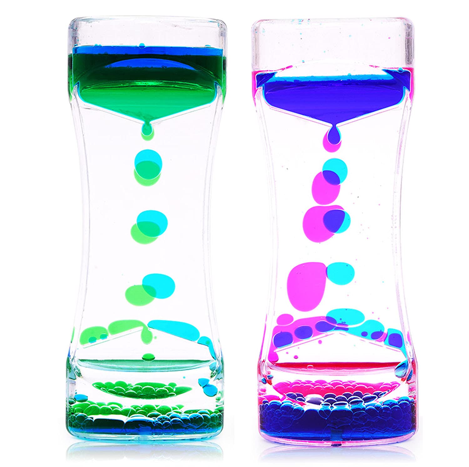 2 Pack Liquid Motion Timer - Oil Water Bubble Fidget Toy & Sensory Desk Decor for Stress Relief - Hourglass Liquid Bubble Timer for Kids, Adults, Office & Home Use