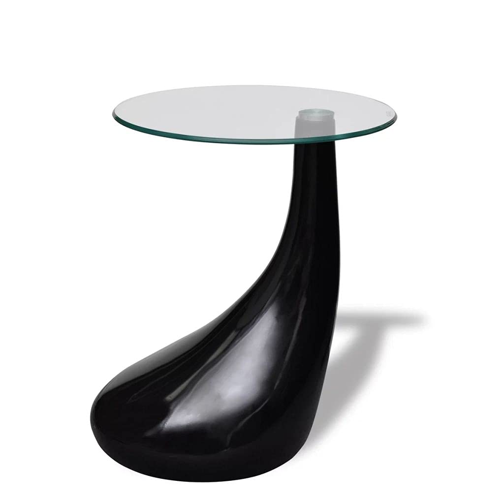 Modern High Gloss Round Glass Coffee Table - White & Black End/Side Tables for Living Room - Perfect for Small Spaces, Apartments & Contemporary Home Decor