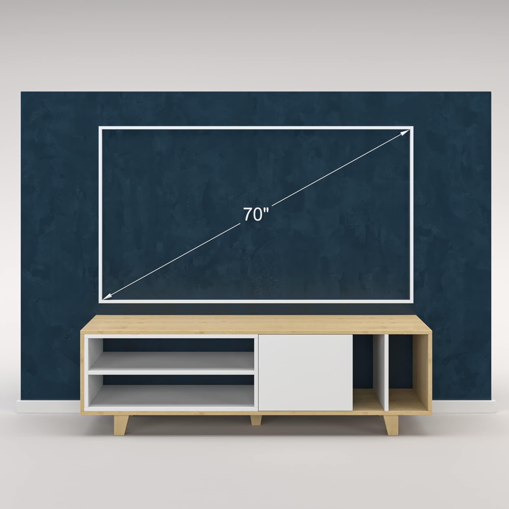 Modern Oak & White TV Stand with Storage - 18.5