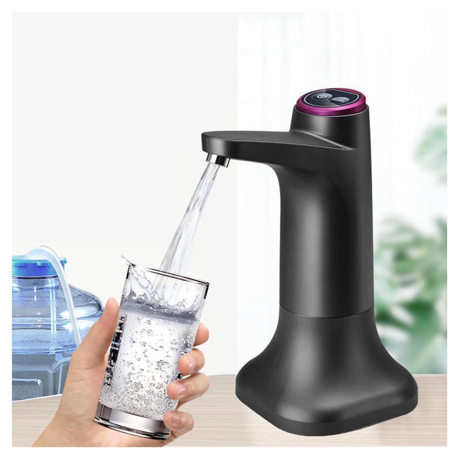 USB Electric Water Bottle Pump with Base - Portable Automatic Water Dispenser for Buckets & Bottles (Black) - Perfect for Camping, Travel, and Home Use