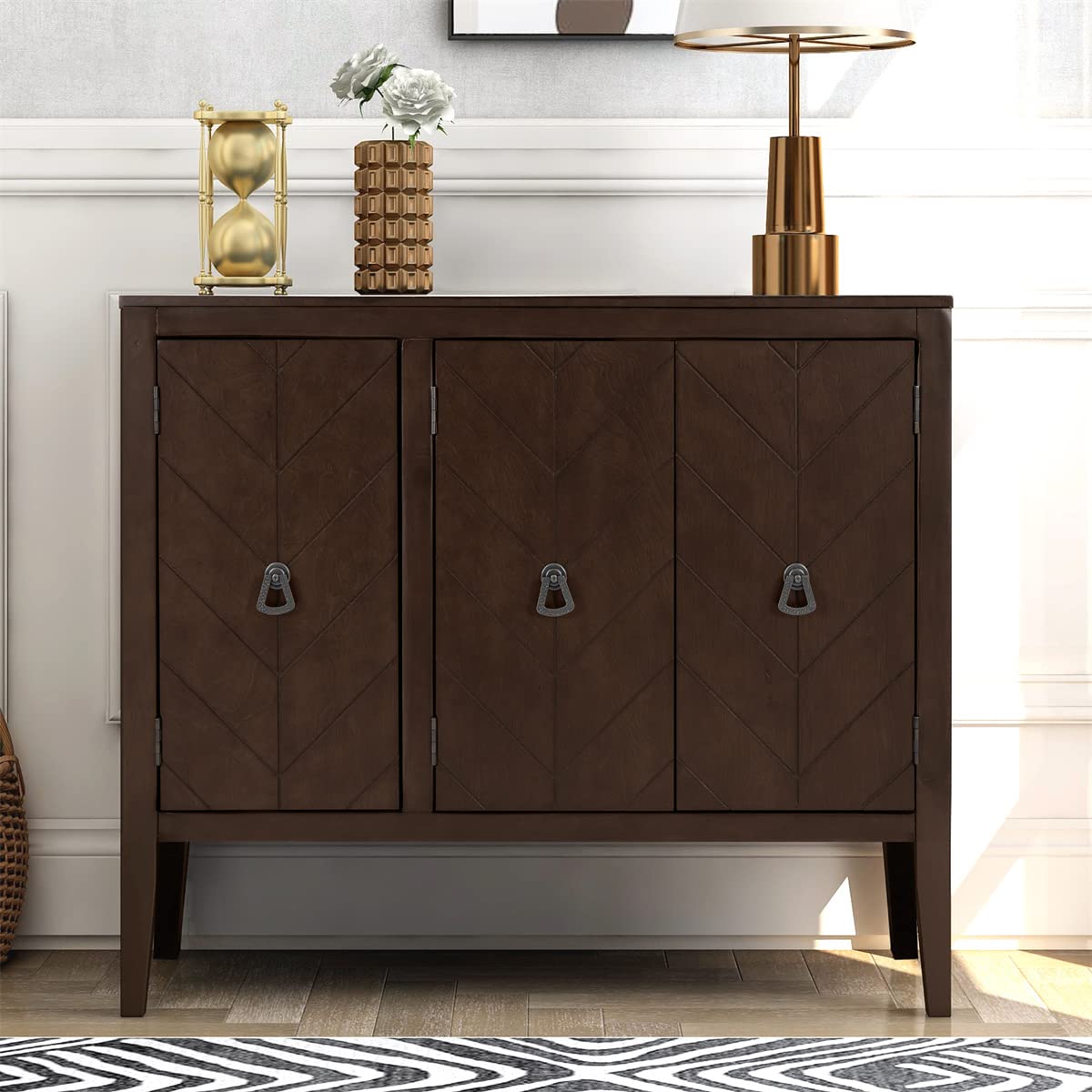 Modern Wooden Accent Cabinet with Adjustable Shelf - Entryway Storage Cabinet, Living Room Sideboard & Bedroom Organizer - Brown Wood Entry Table for Shoes, Blankets & Home Decor