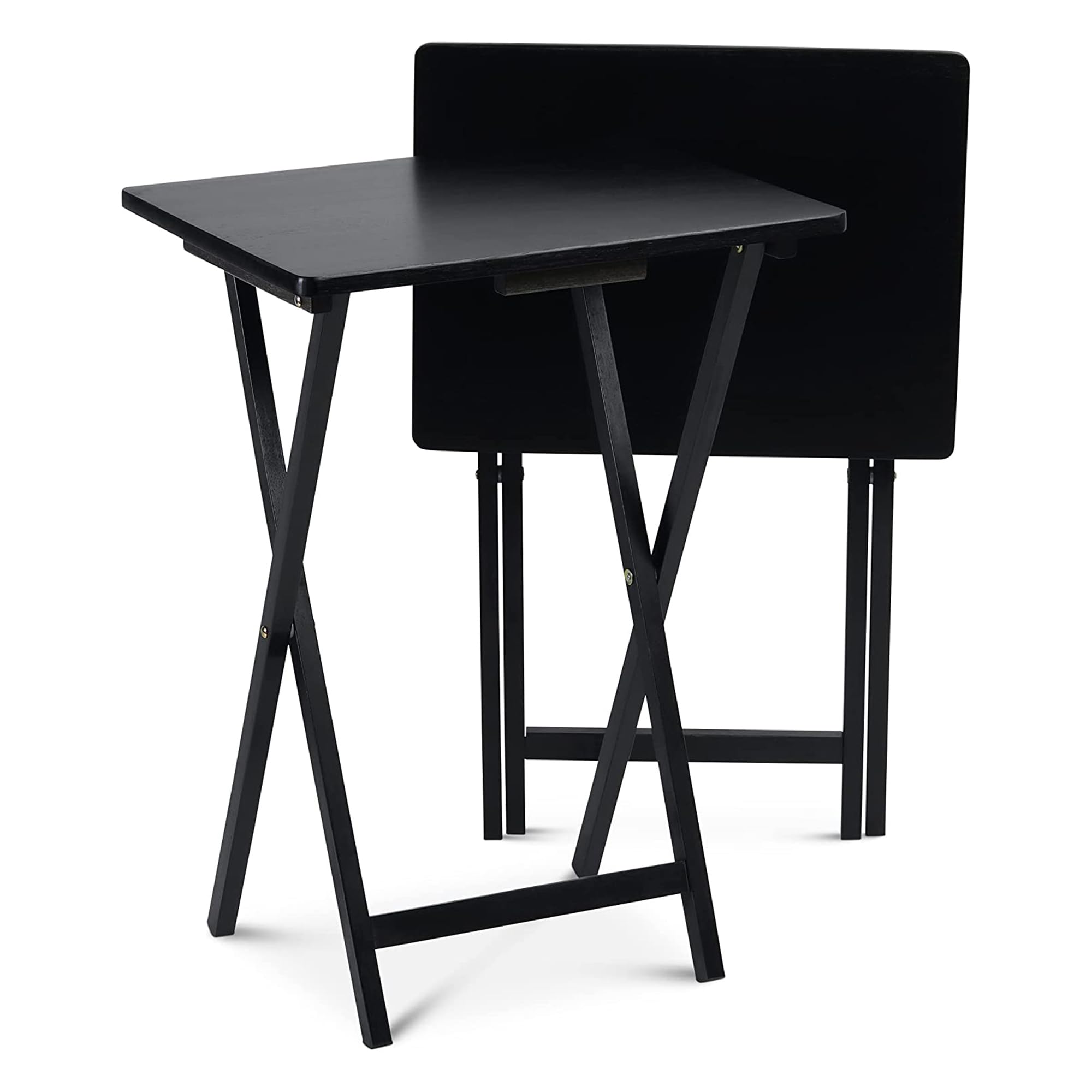 Portable Folding TV Tray Table - Solid Wood Snack Serving Stand with Sturdy Construction, Black (10-Piece Set) - Perfect for Living Room, Bedroom & Home Theater Entertainment