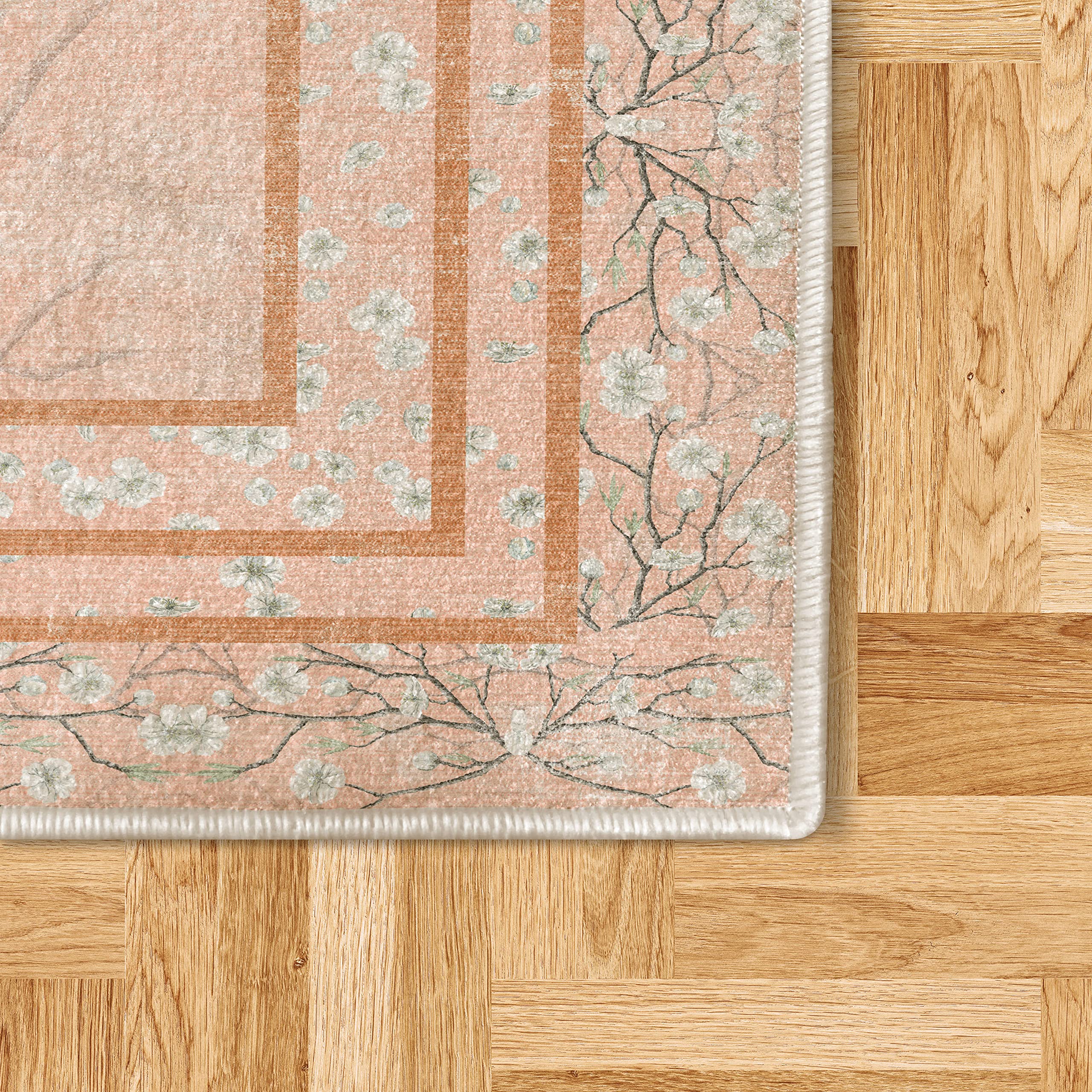 Ambesonne Floral Area Rug - Spring Apple Blossom Design with Nature-Inspired Branches, Soft Non-Slip Carpet for Bedroom, Living Room, Dorm (5'1