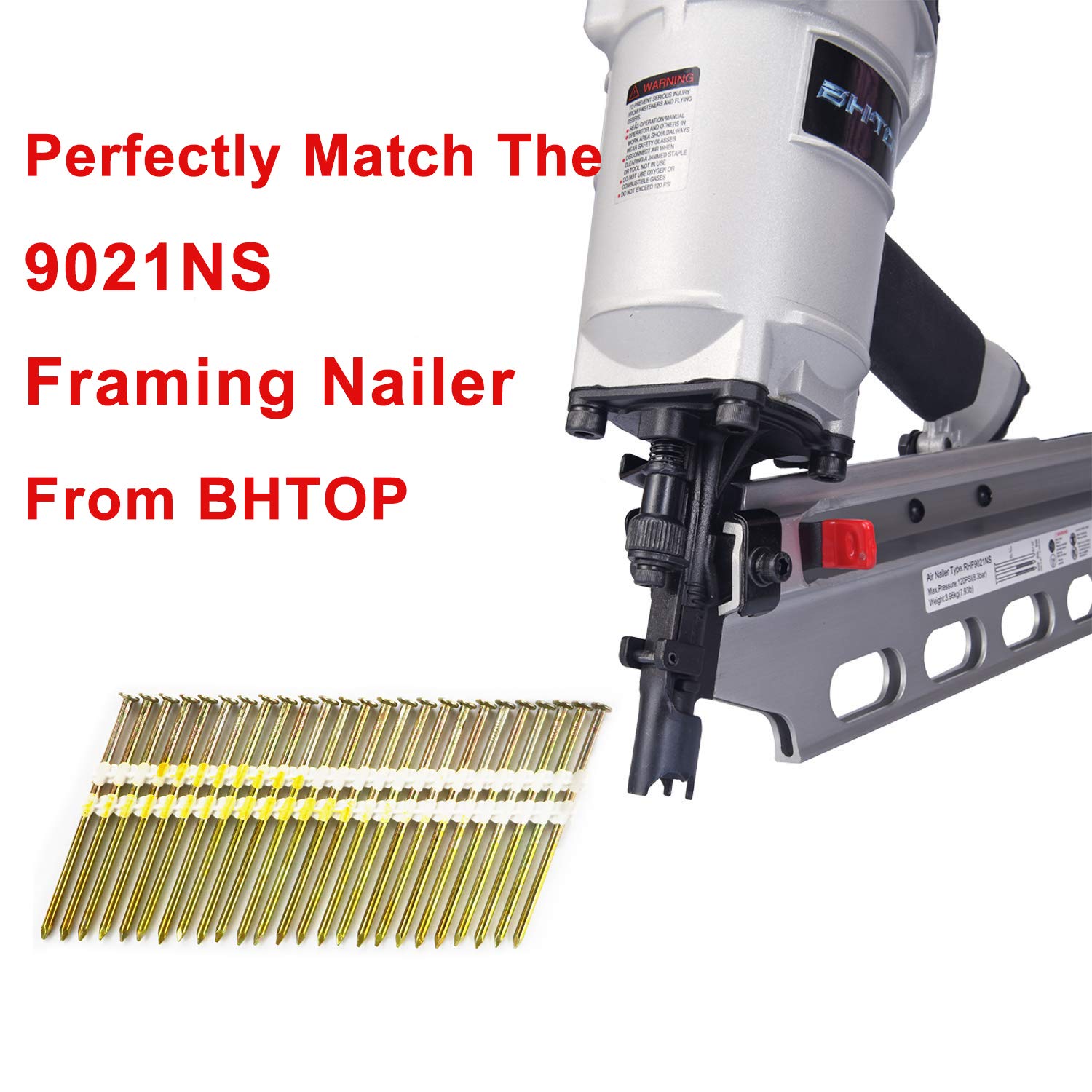 BHTOP 3-1/4 Inch 21 Degree Framing Nails - Smooth Shank Plastic Collated for Framing Nailers (3-1/4