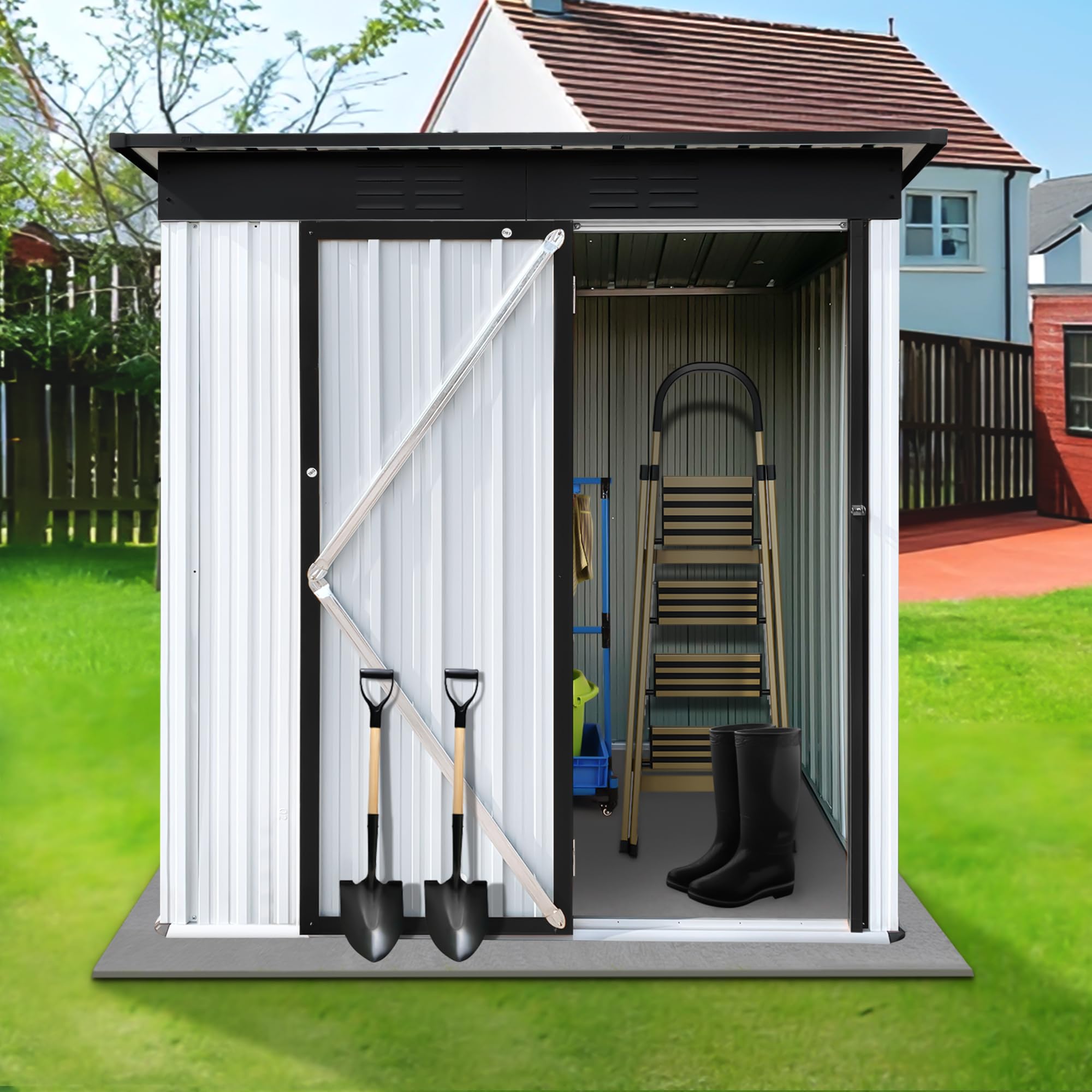 5 x 3 FT Outdoor Metal Storage Shed with Lockable Double Doors - Waterproof Galvanized Steel Garden Shed for Backyard, Patio, Lawn & Outdoor Use - Perfect for Storing Tools, Equipment & Seasonal Items (White)