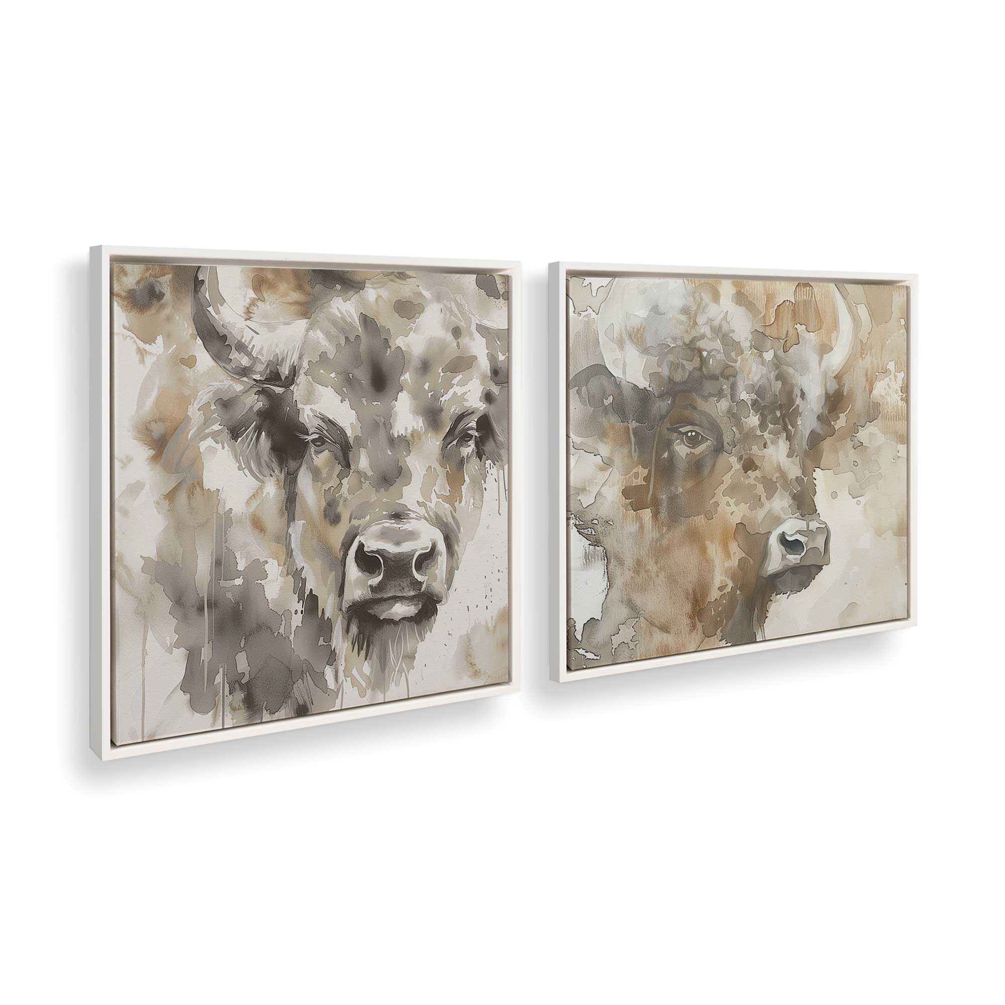 Abstract Buffalo Wall Art - Set of 2 Canvas Prints for Modern Home & Office Decor | Western Theme Living Room & Ranch Style Interior Design