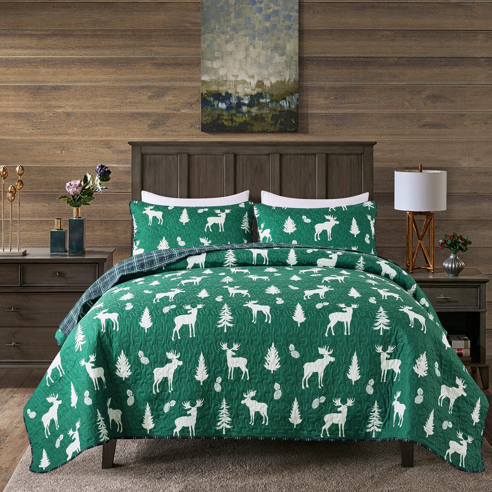 Rustic Moose in The Pines Twin Quilt Set with Sham - Farmhouse Cabin Bedding, Country Style Camping Comforter & Deer Print Blanket by Soul & Lane | Perfect for Cozy Cabin Retreats, Lodge Bedrooms & Outdoor-Themed Home Decor