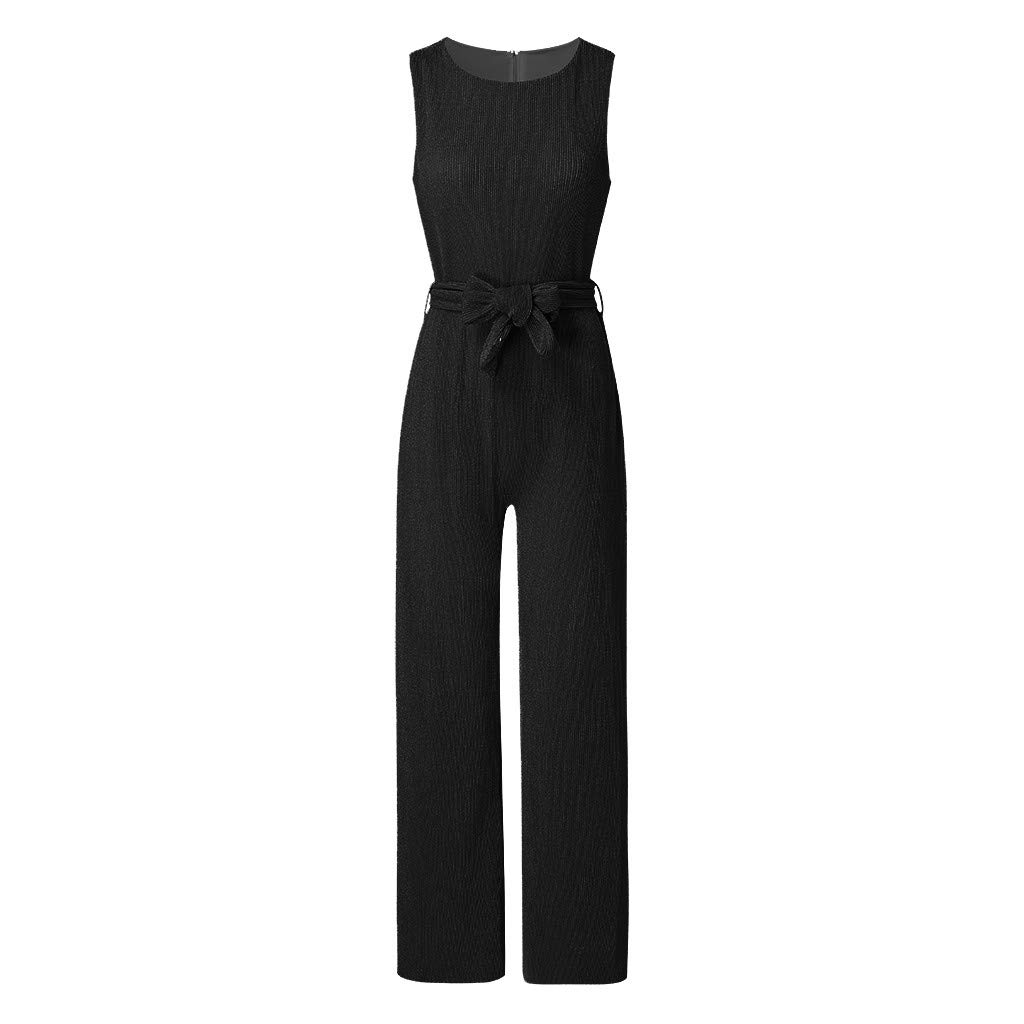 Elegant Women's Sleeveless Wide Leg Jumpsuit with Belt - Sexy Cocktail Party Romper Pantsuit for Night Out, Dinner Date & Special Occasions