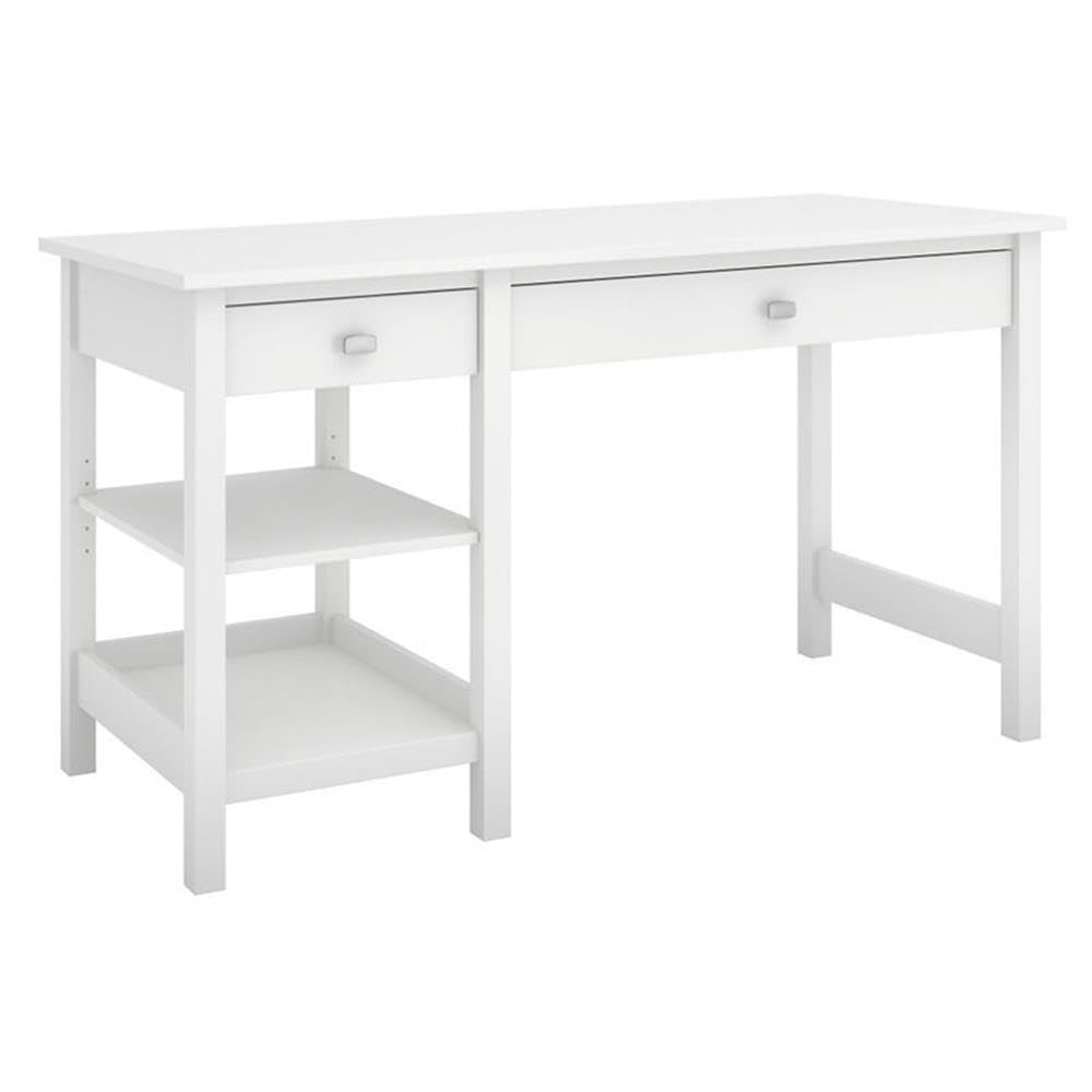 Atlin Designs Pure White Computer Desk with Shelves - Modern Home Office & Study Workstation for Small Spaces