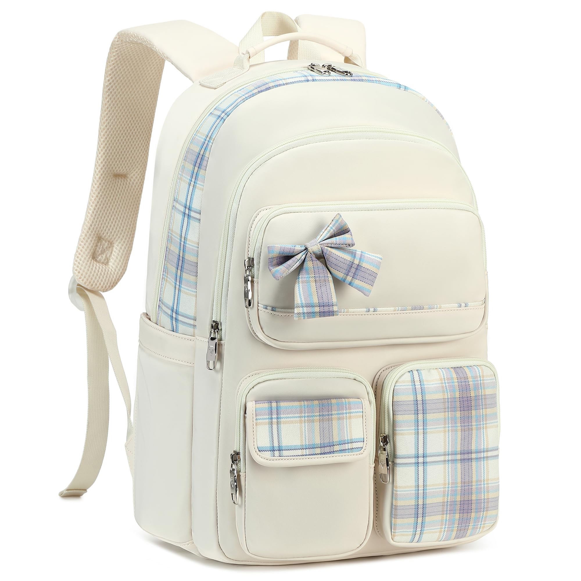 Stylish Girls Backpack for School, College & Travel - 15.6 Inch Laptop Bookbag for Teen & Women Students, Cute Large Daypack for Kindergarten & Elementary Kids (Beige) - Perfect for Daily Commute, Campus Life & Weekend Adventures