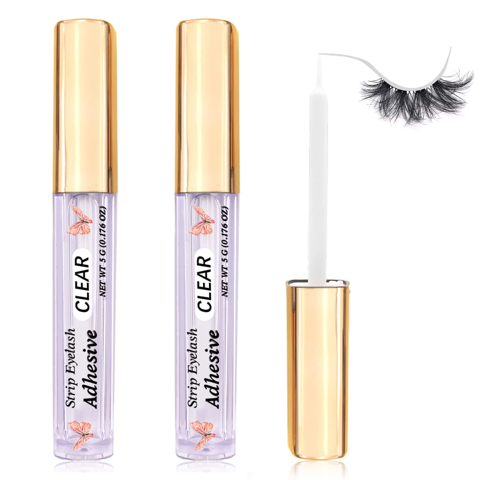 Clear Eyelash Adhesive Glue - Super Strong Hold, Waterproof, Hypoallergenic for Sensitive Eyes - 0.176oz (2 Pack) - Perfect for Daily Wear, Special Occasions & Professional Makeup Artists
