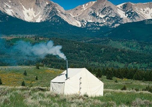 Montana Canvas Outfitter Wall Tent - Heavy Duty Waterproof Camping Tent for Outdoor Adventures, Hunting & Glamping - Spacious Canvas Shelter with Stove Jack & Mesh Windows