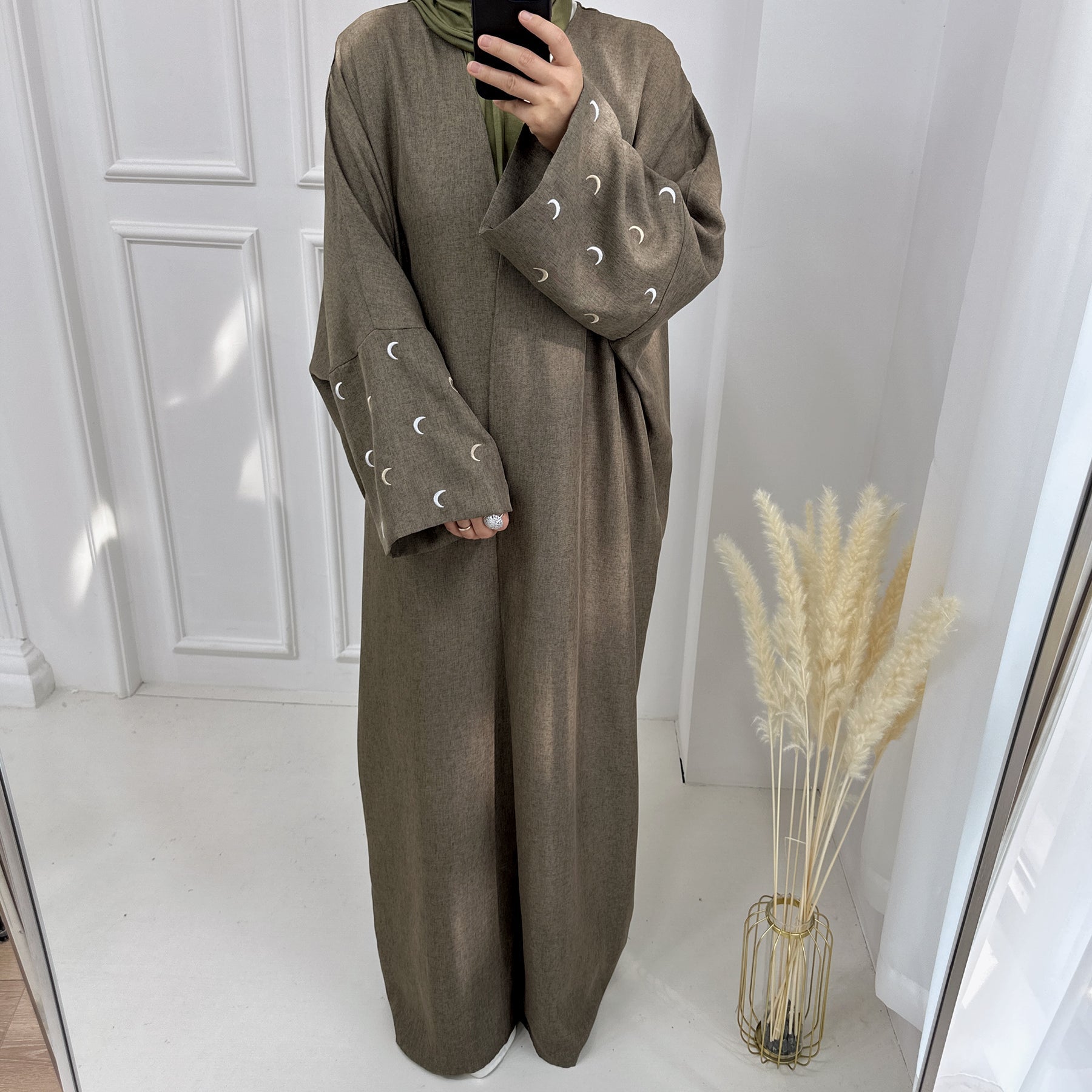 Lightweight Iris Open Abaya Duster - Sage Green | Modest Muslim Prayer Dress for Women | Perfect for Prayer, Mosque, and Everyday Wear