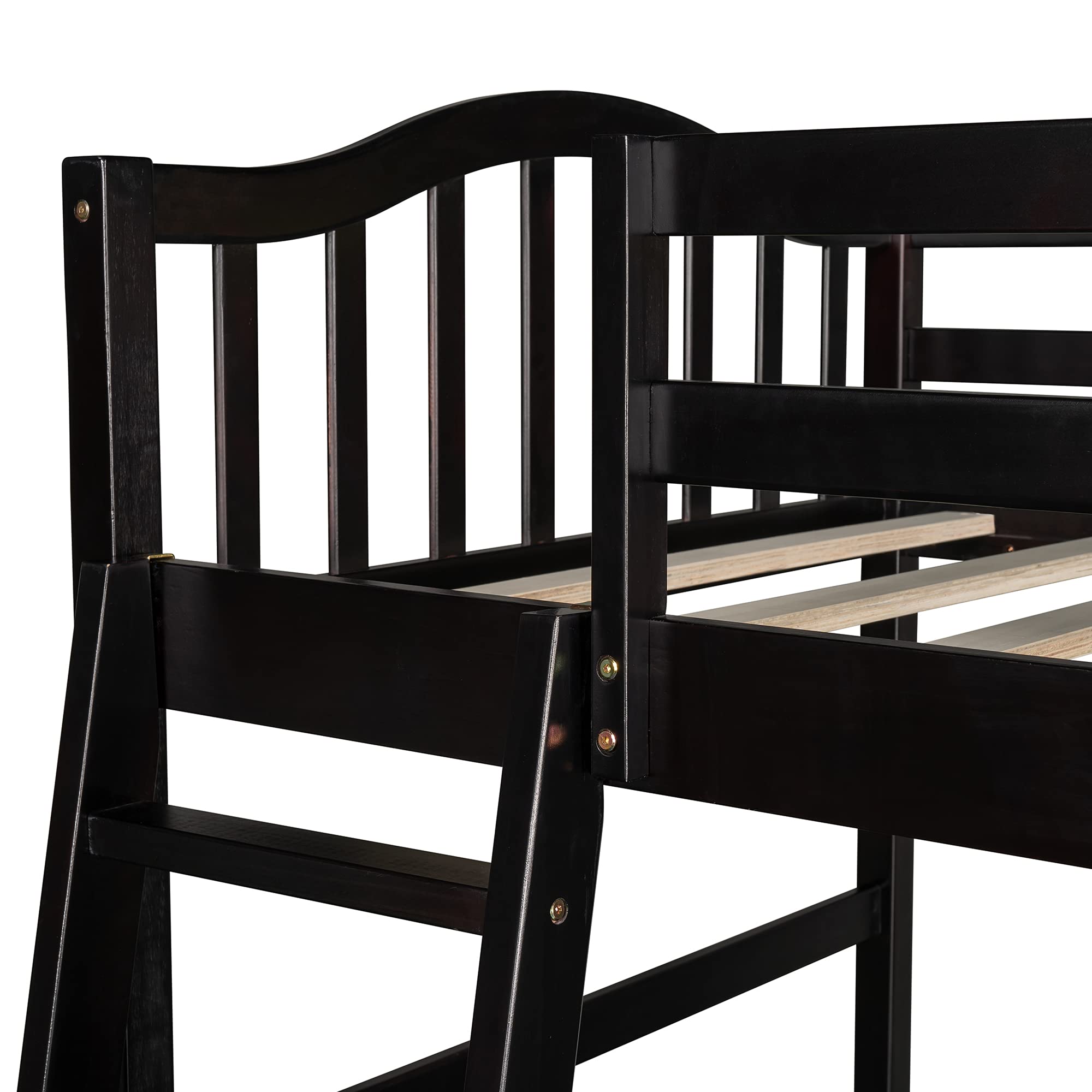 **Rhomtree Twin Loft Bed with Drawers, Cabinet, Shelves & Desk - Sturdy Wood Loft Bed with Guard Rail & Ladder for Kids, Teens & Adults - Espresso Finish - Perfect for Small Bedrooms, Dorms & Studio Apartments**