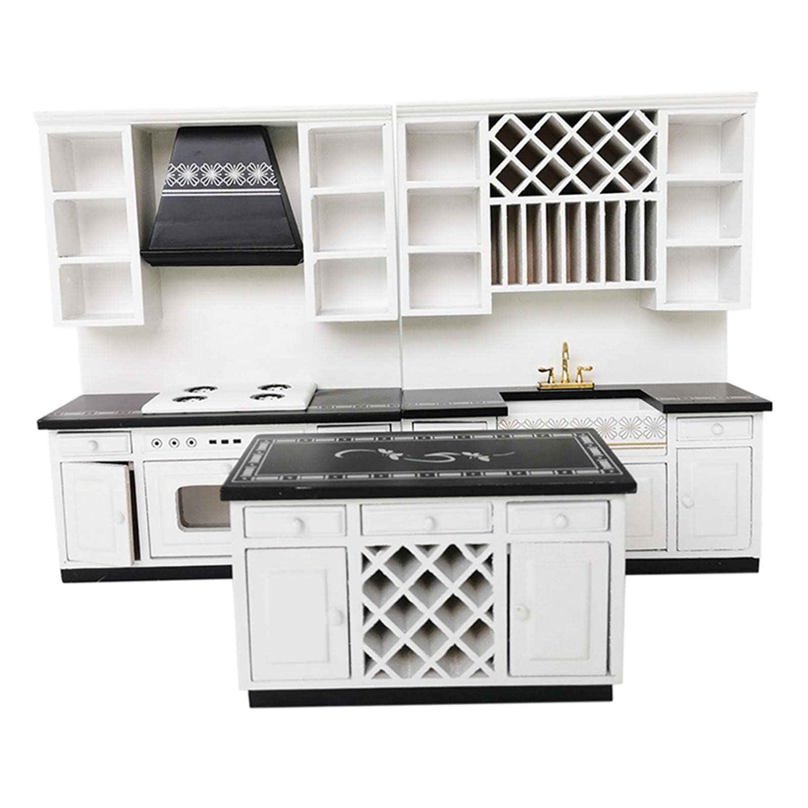 1:12 Scale Miniature Wooden Dollhouse Kitchen Set - Stove, Sink & Dining Furniture for Dollhouse Accessories | Perfect for DIY Miniature Models, Dollhouse Decor & Collectors