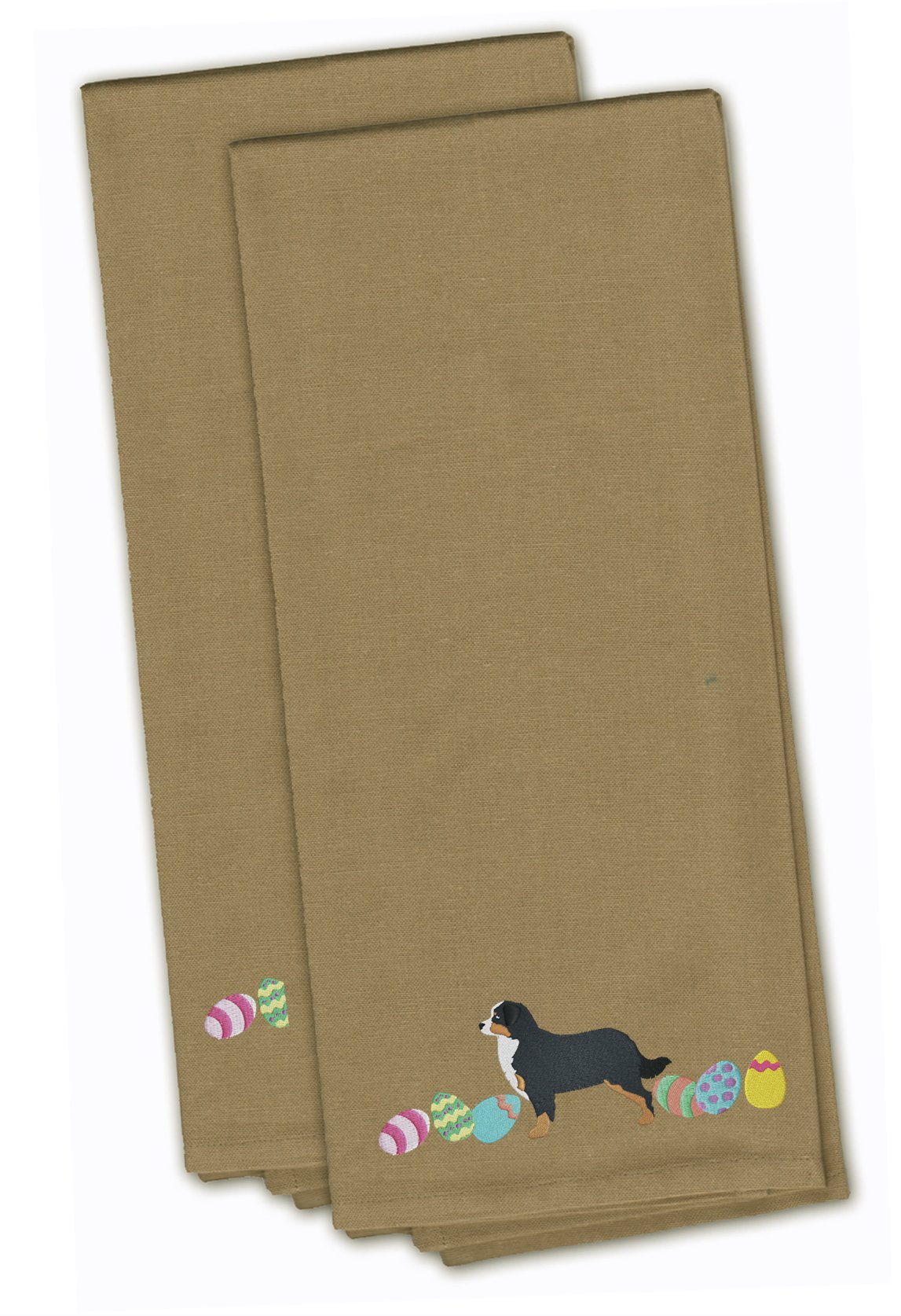Bernese Mountain Dog Easter Tan Embroidered Towel Set of 2 | Decorative Bathroom Hand Towels (19x25 inches) | Soft Absorbent for Face, Hands, Dishes & Tea | Perfect for Easter Decor, Guest Bathrooms & Kitchen Use