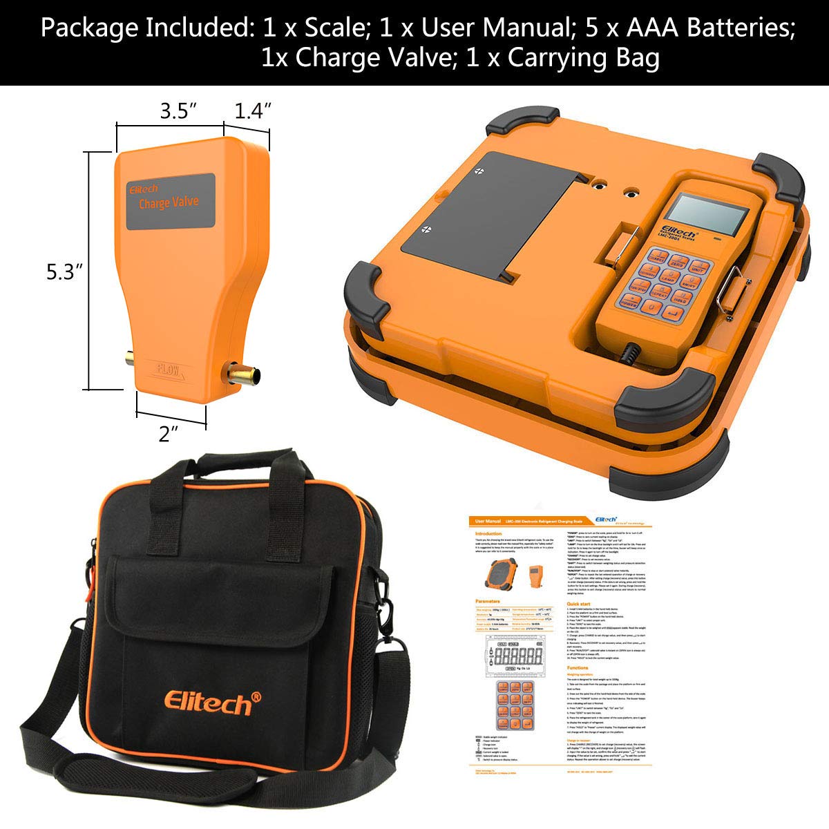 Elitech LMC-300A Digital HVAC Refrigerant Charging Scale - 330lb Capacity, Auto Open/Stop Valve for Freon Recovery & AC Recharging - Perfect for HVAC Technicians & Automotive AC Repair