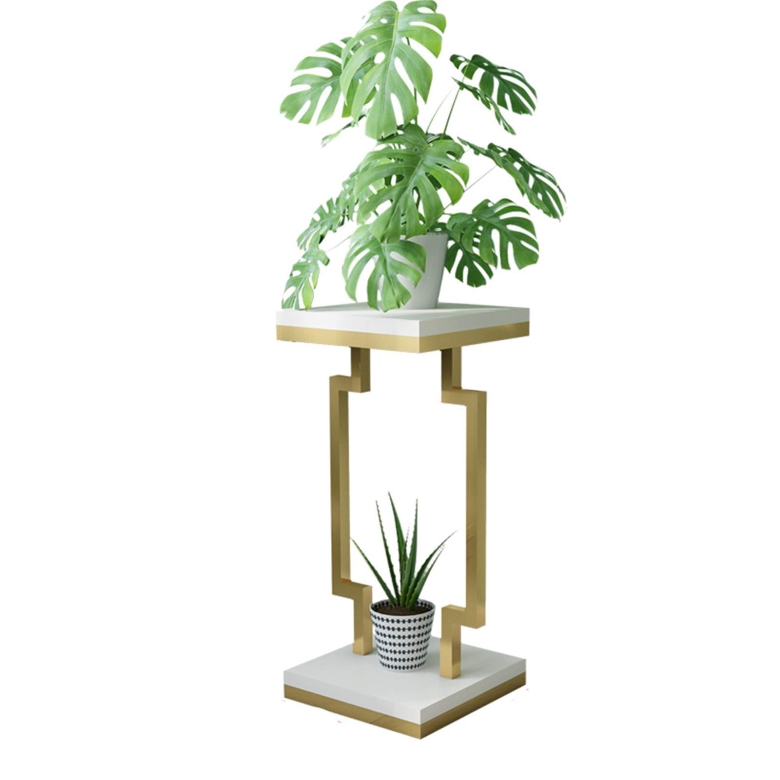 YYFANG 2-Tier Iron Flower Plant Stand - Heavy Duty 30x30x65cm Shelf for Pots, Living Room, Balcony & Indoor Decor - Gold-A Finish | Perfect for Home, Office & Garden Storage