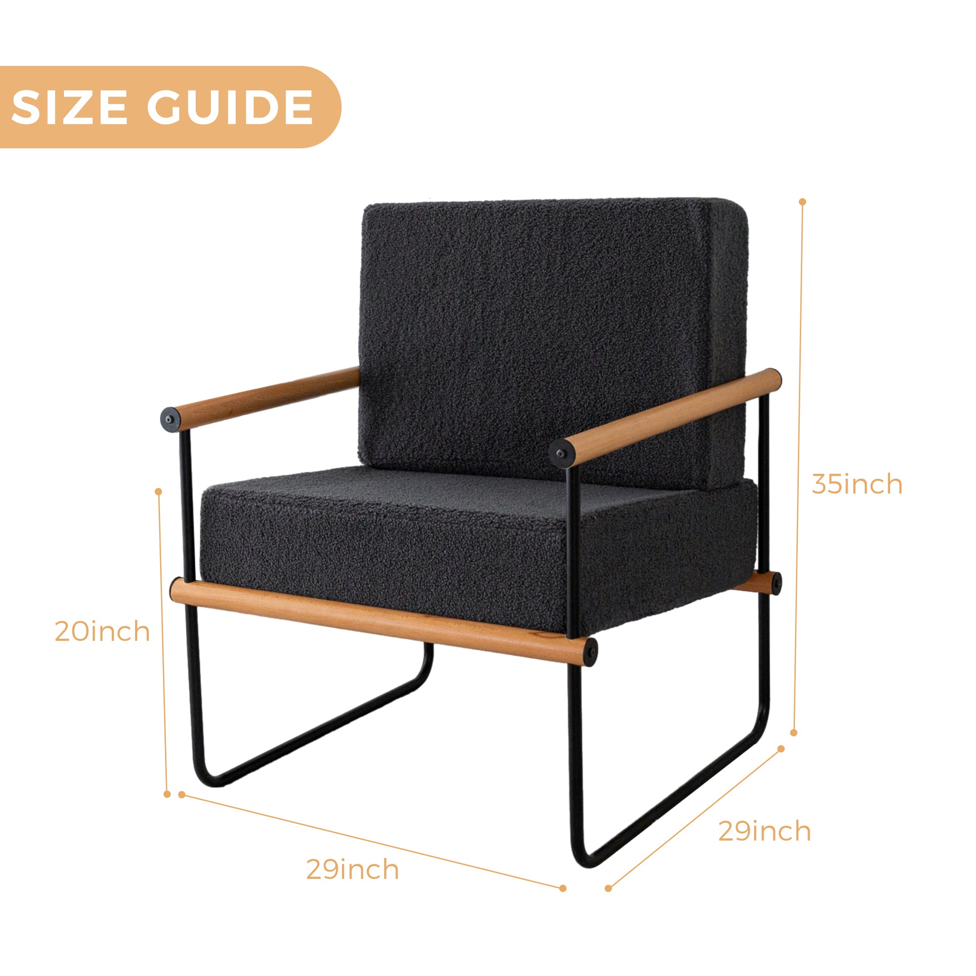 Dark Grey Upholstered Armchair with Metal & Wood Accents - Thick Padded Seat - Modern Accent Chair for Living Room, Bedroom & Office Decor
