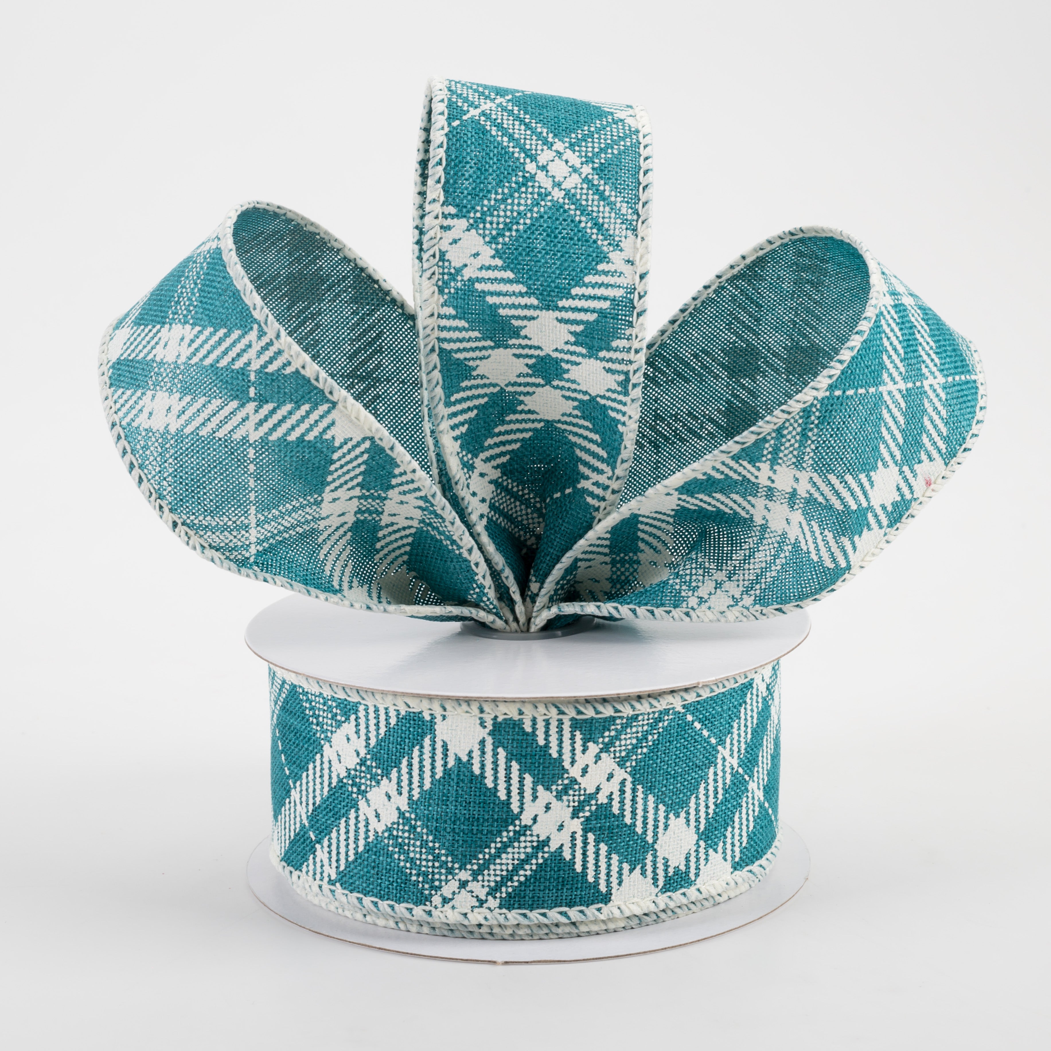 1.5 Inch Linen Hazel Diagonal Plaid Ribbon - Teal Blue (10 Yards) for Gift Wrapping, DIY Crafts, Hair Bows, and Scrapbooking