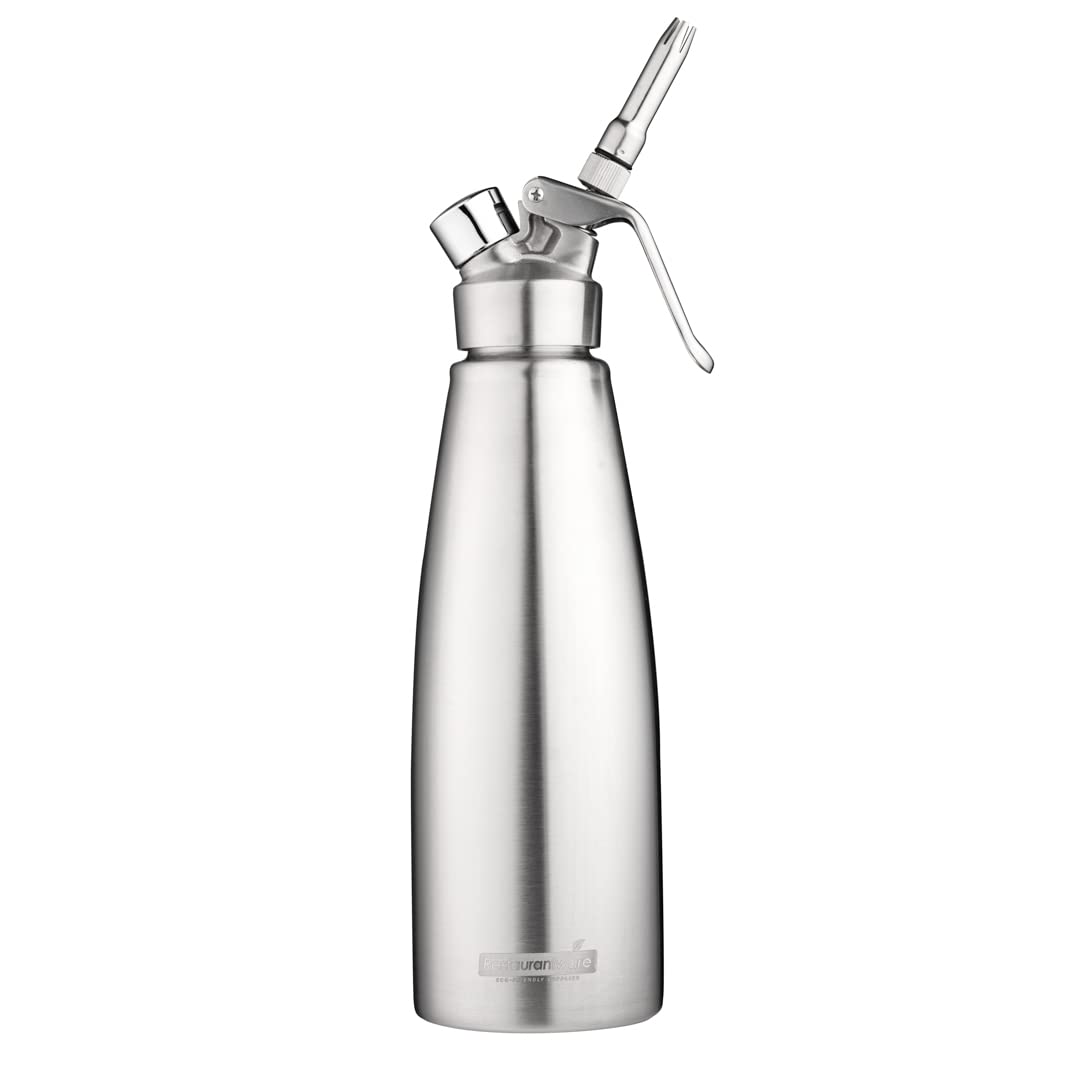 Professional Stainless Steel Whipped Cream Dispenser 1L - Restaurantware Whip Tek with 3 Decorator Tips, Durable Whipped Cream Maker (Cartridges Sold Separately) - Perfect for Coffee Shops, Bakeries, Dessert Decorating & Home Use