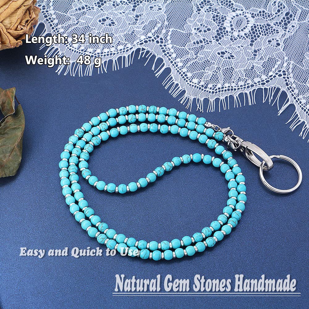 Beaded Key Lanyard for Women - ID Badge & Glasses Holder (Turquoise) - Office & Event Use