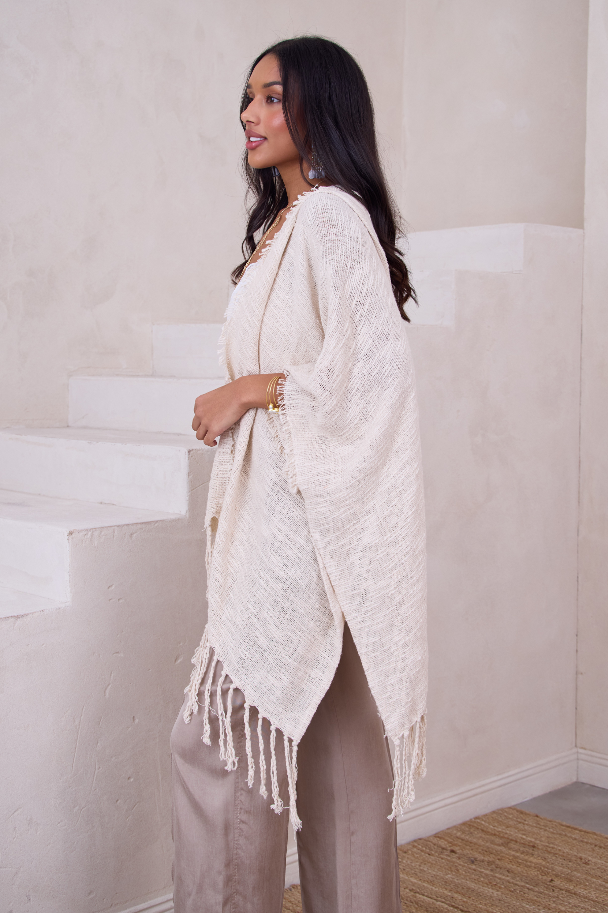 Lightweight Cotton Fringed Kimono Cover Up - Beachwear, Poolside, Summer Vacation & Boho Fashion Outfit