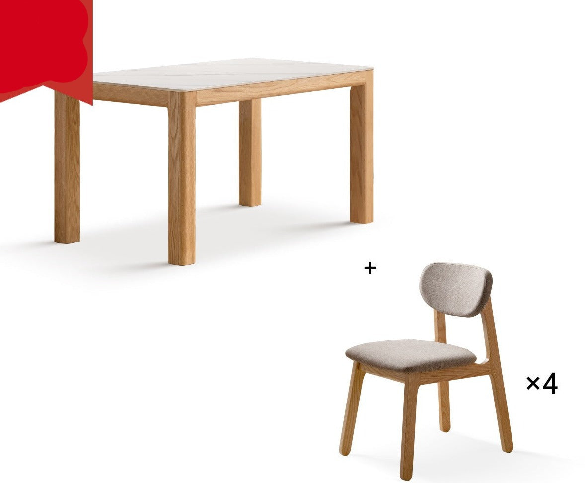 Solid Oak Wood Dining Table - Simple Modern Design for Kitchen, Dining Room & Small Spaces