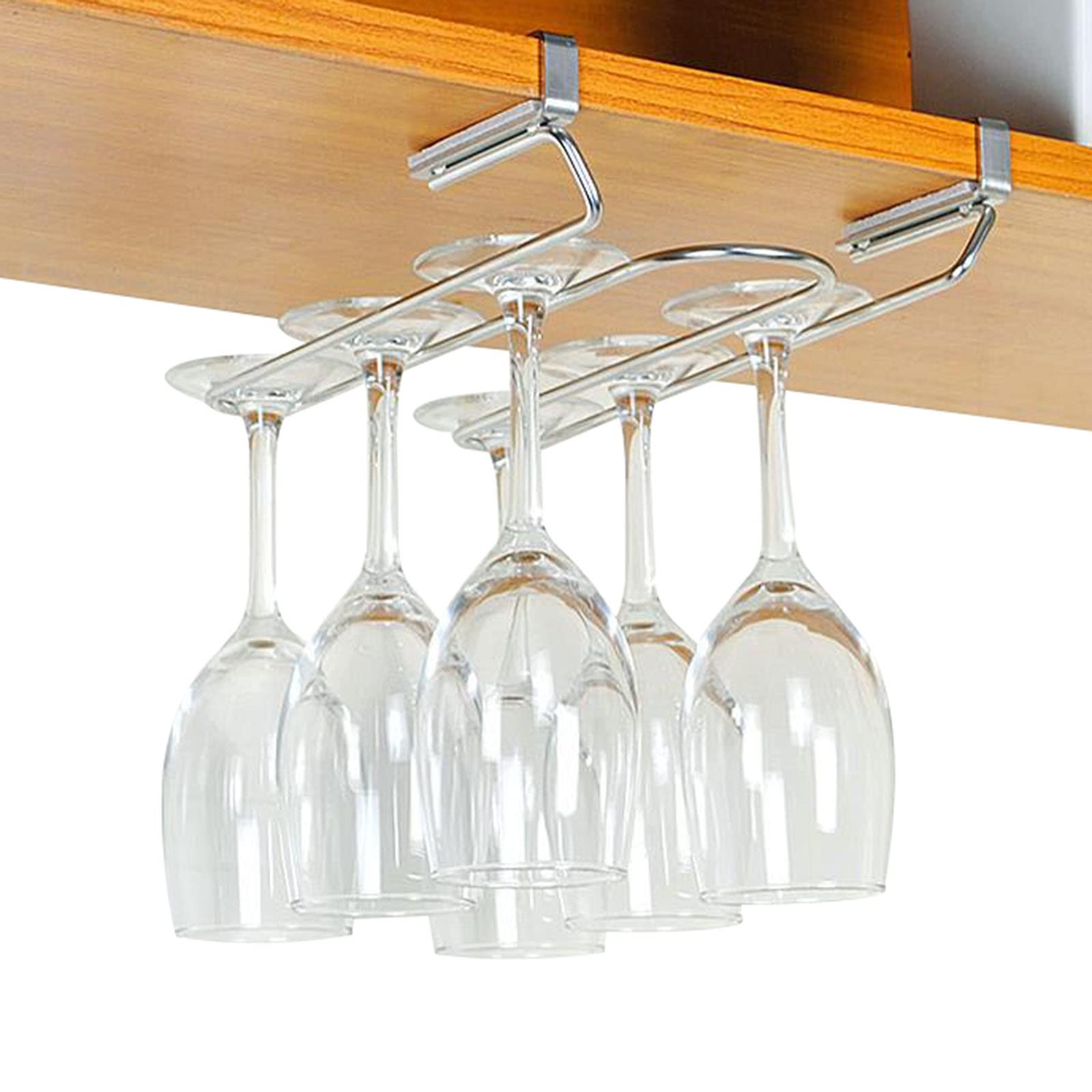 V3VOGUE Double Row Under Cabinet Wine Glass Holder - Hanging Wire Stemware Rack for Bar & Kitchen Storage - Metal Wine Glass Organizer (Black/White) - Perfect for Home Bars, Restaurants & Kitchen Organization