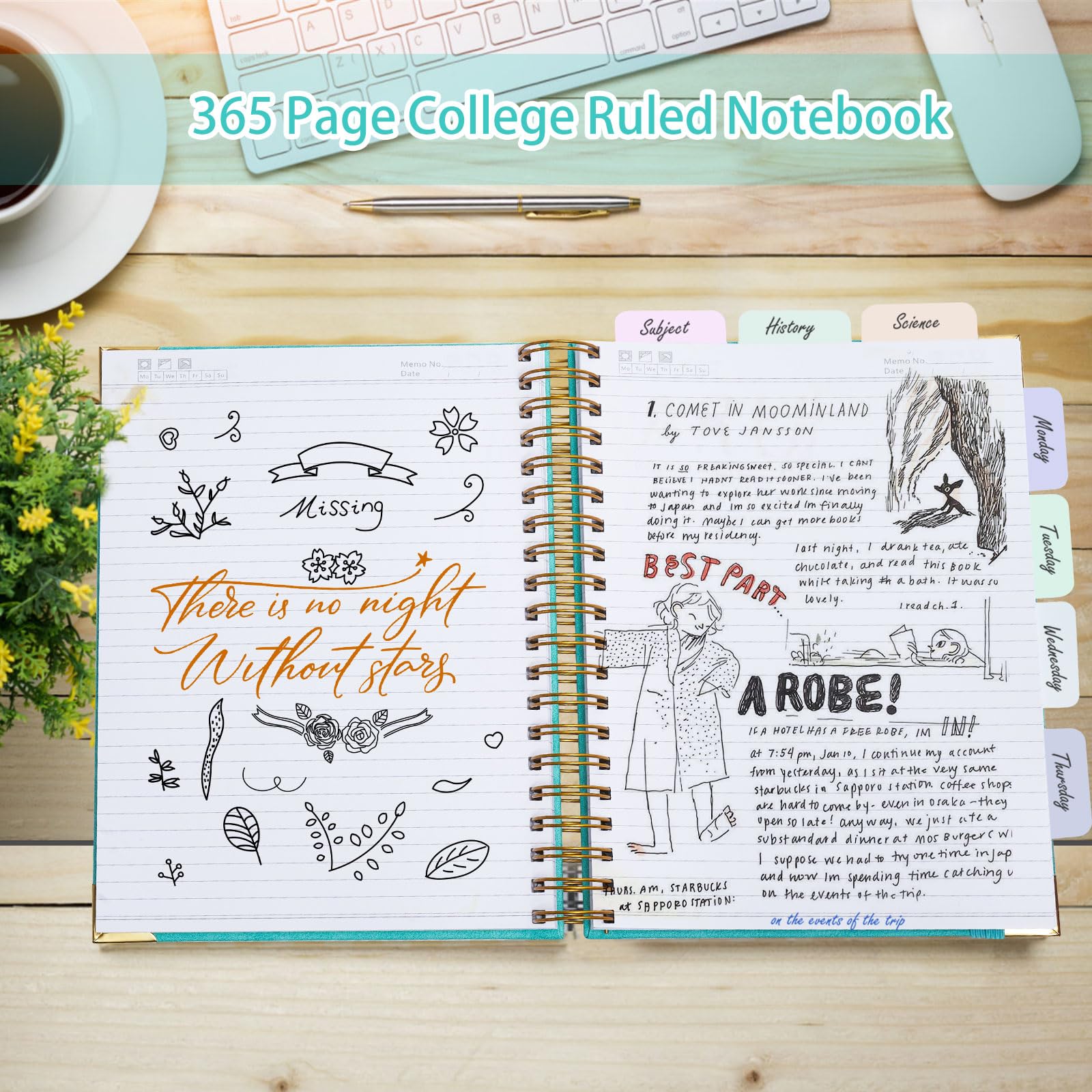 Premium Spiral Notebook - 365 Page Hardcover College Ruled Journal, 8.5