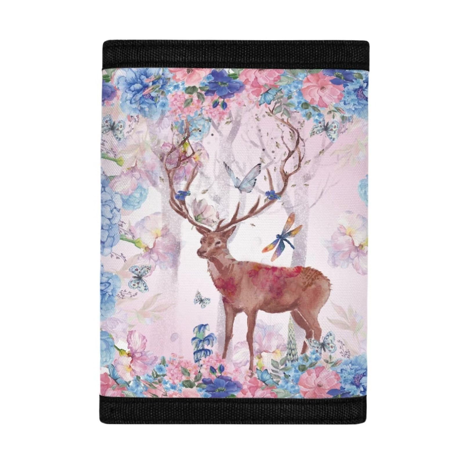 GIFTPUZZ Kids Wallet for Girls & Boys - RFID Blocking Trifold Wallet with Coin Pocket - Slim Credit Card Holder & ID Organizer (Floral Deer Design) - Perfect for School, Travel & Everyday Use
